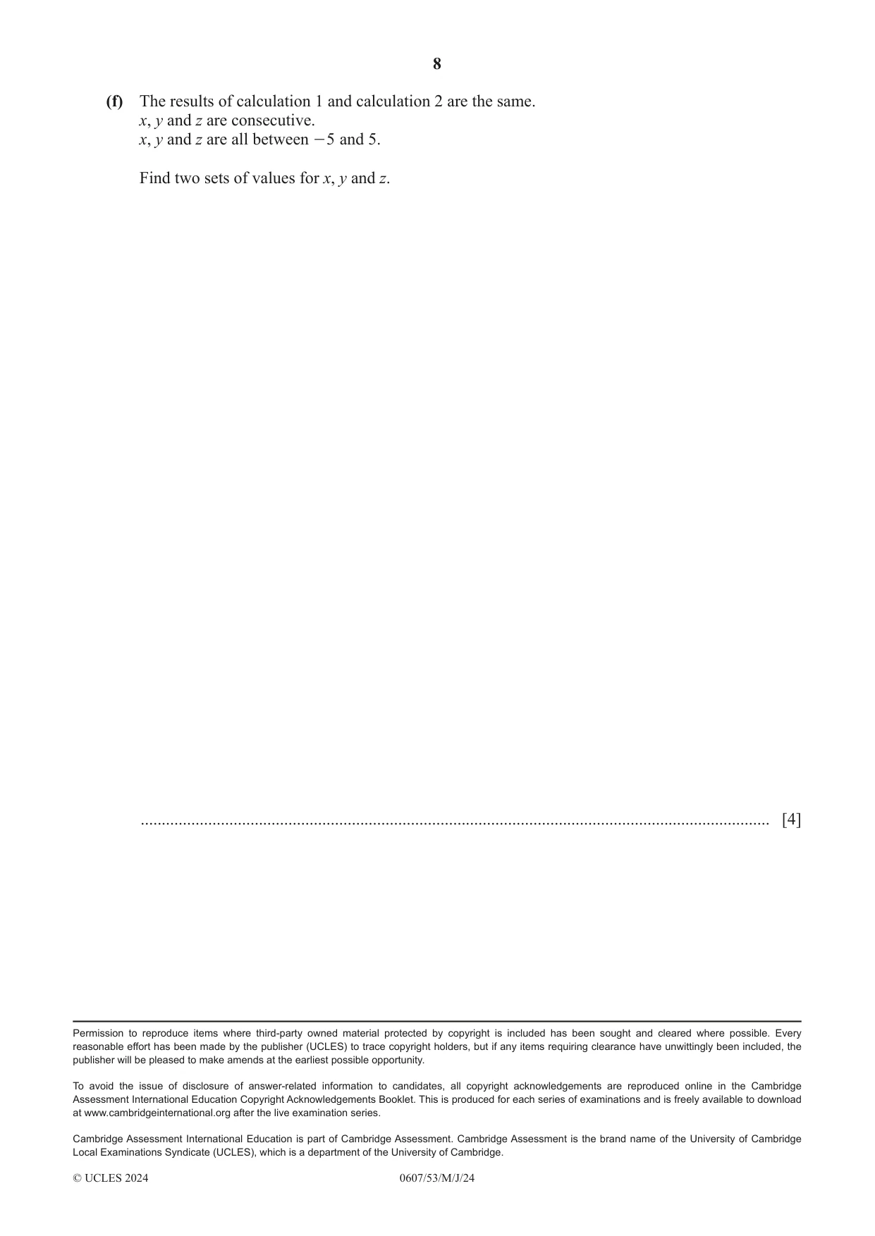 Cambridge IGCSE Mathematics - International 0607 2024 May/June Paper 5 · Variant 3 question paper, page 8 of 8