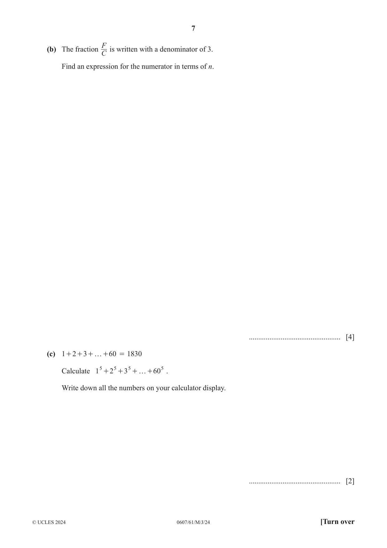 Cambridge IGCSE Mathematics - International 0607 2024 May/June Paper 6 · Variant 1 question paper, page 7 of 16