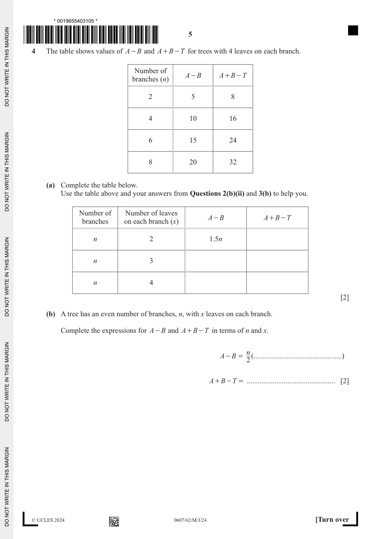 Cambridge IGCSE Mathematics - International 0607 2024 May/June Paper 6 · Variant 2 question paper, page 5 of 16