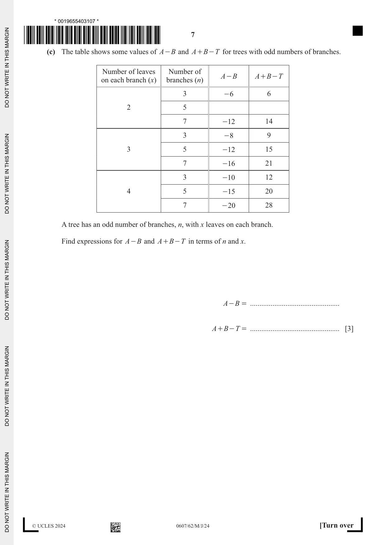 Cambridge IGCSE Mathematics - International 0607 2024 May/June Paper 6 · Variant 2 question paper, page 7 of 16