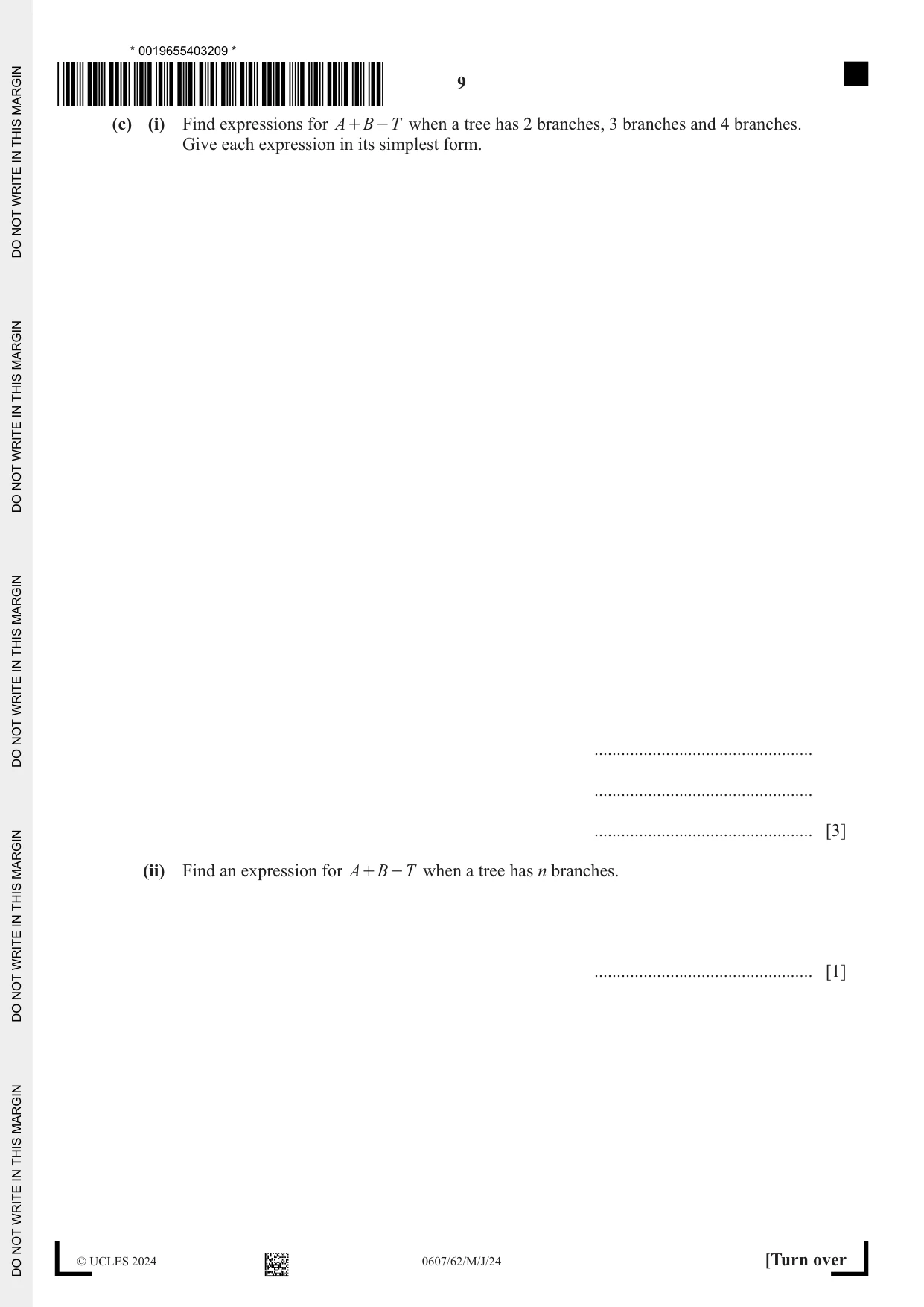 Cambridge IGCSE Mathematics - International 0607 2024 May/June Paper 6 · Variant 2 question paper, page 9 of 16