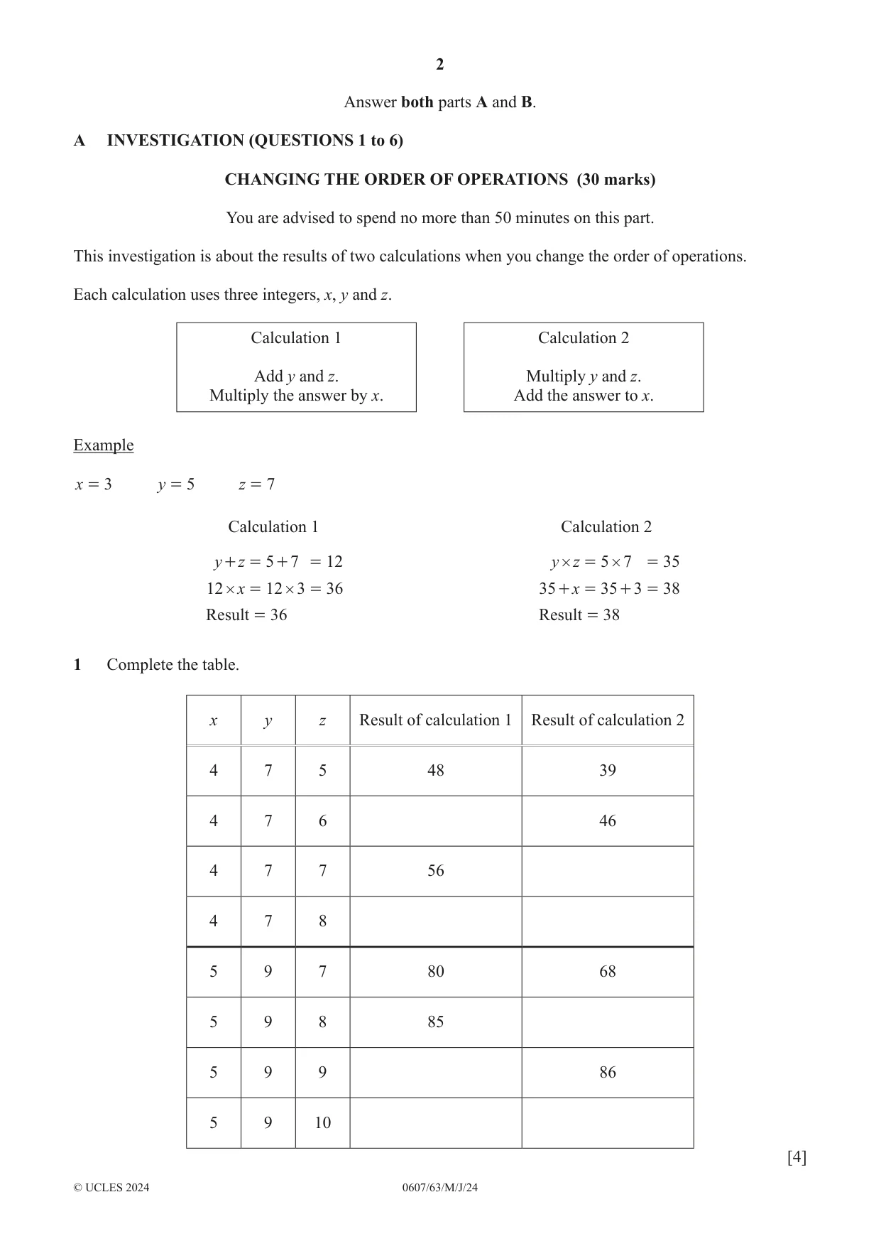 Cambridge IGCSE Mathematics - International 0607 2024 May/June Paper 6 · Variant 3 question paper, page 2 of 12