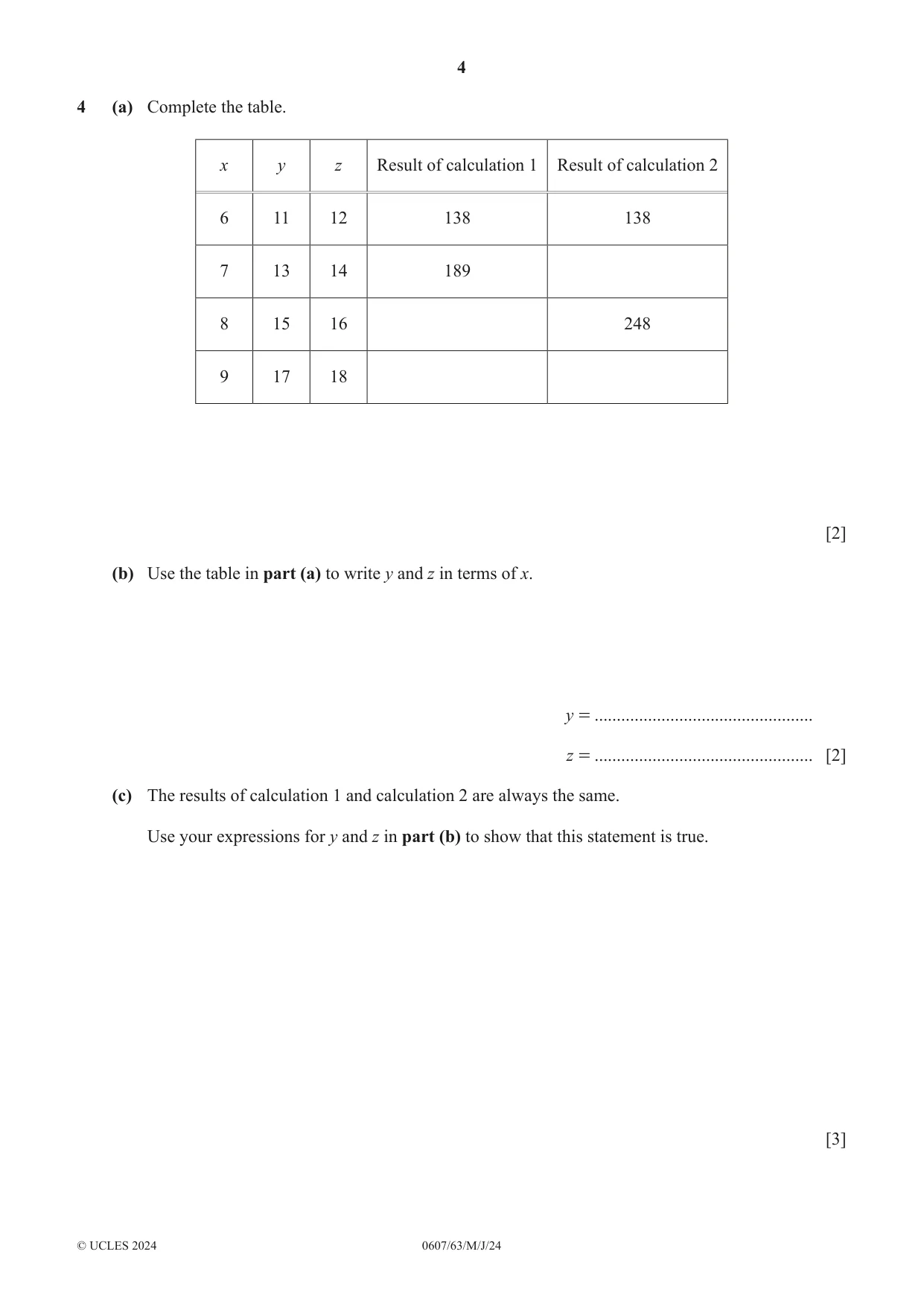 Cambridge IGCSE Mathematics - International 0607 2024 May/June Paper 6 · Variant 3 question paper, page 4 of 12