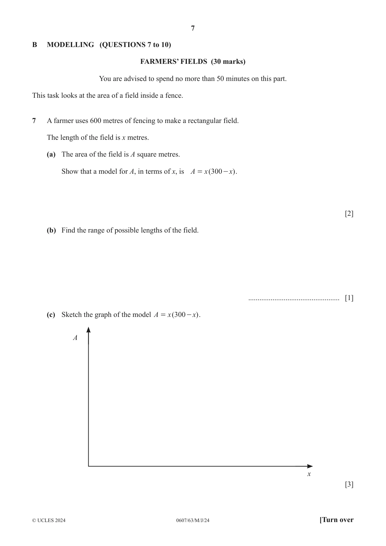 Cambridge IGCSE Mathematics - International 0607 2024 May/June Paper 6 · Variant 3 question paper, page 7 of 12