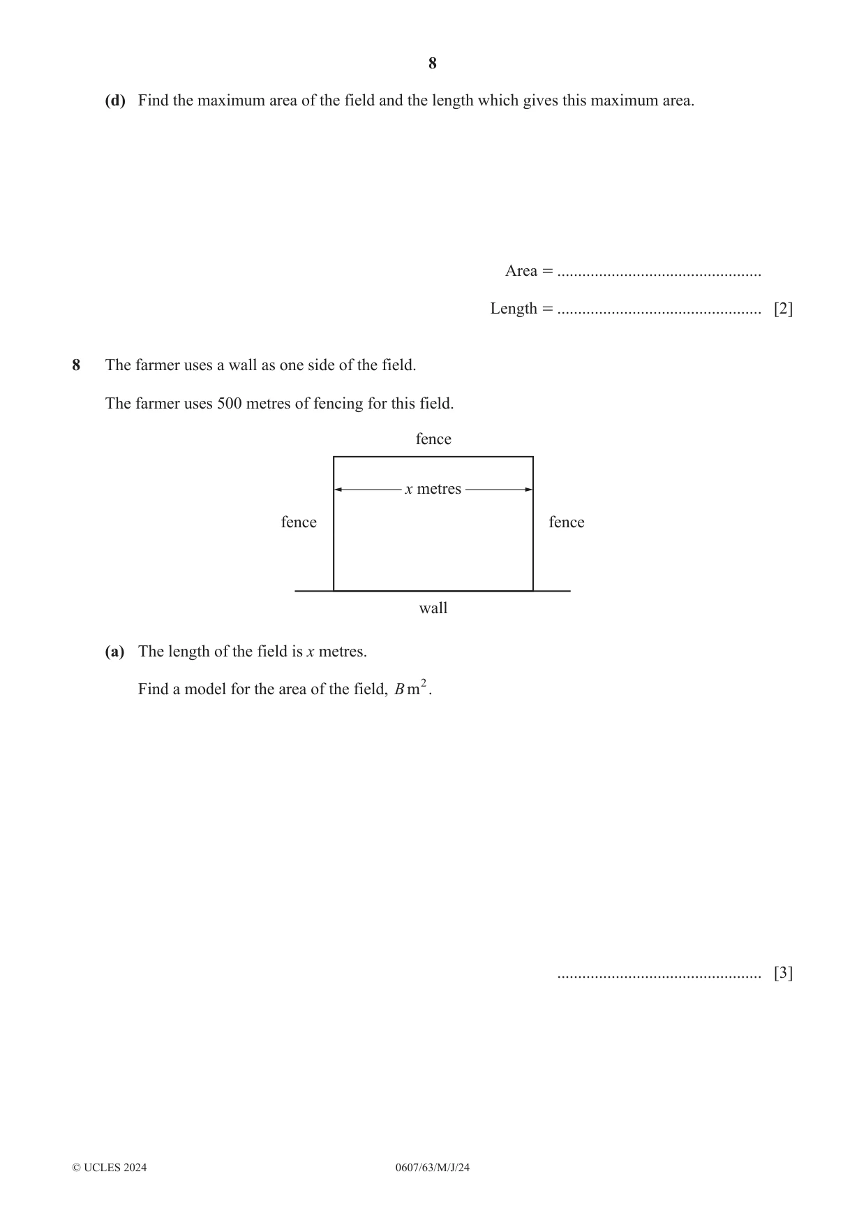 Cambridge IGCSE Mathematics - International 0607 2024 May/June Paper 6 · Variant 3 question paper, page 8 of 12