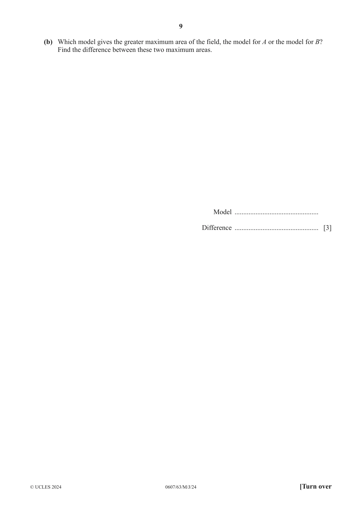 Cambridge IGCSE Mathematics - International 0607 2024 May/June Paper 6 · Variant 3 question paper, page 9 of 12