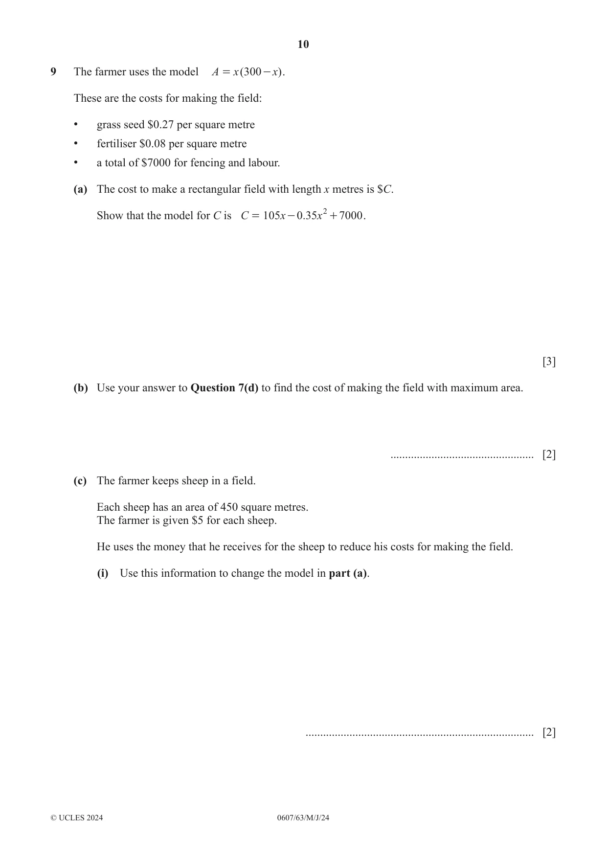 Cambridge IGCSE Mathematics - International 0607 2024 May/June Paper 6 · Variant 3 question paper, page 10 of 12