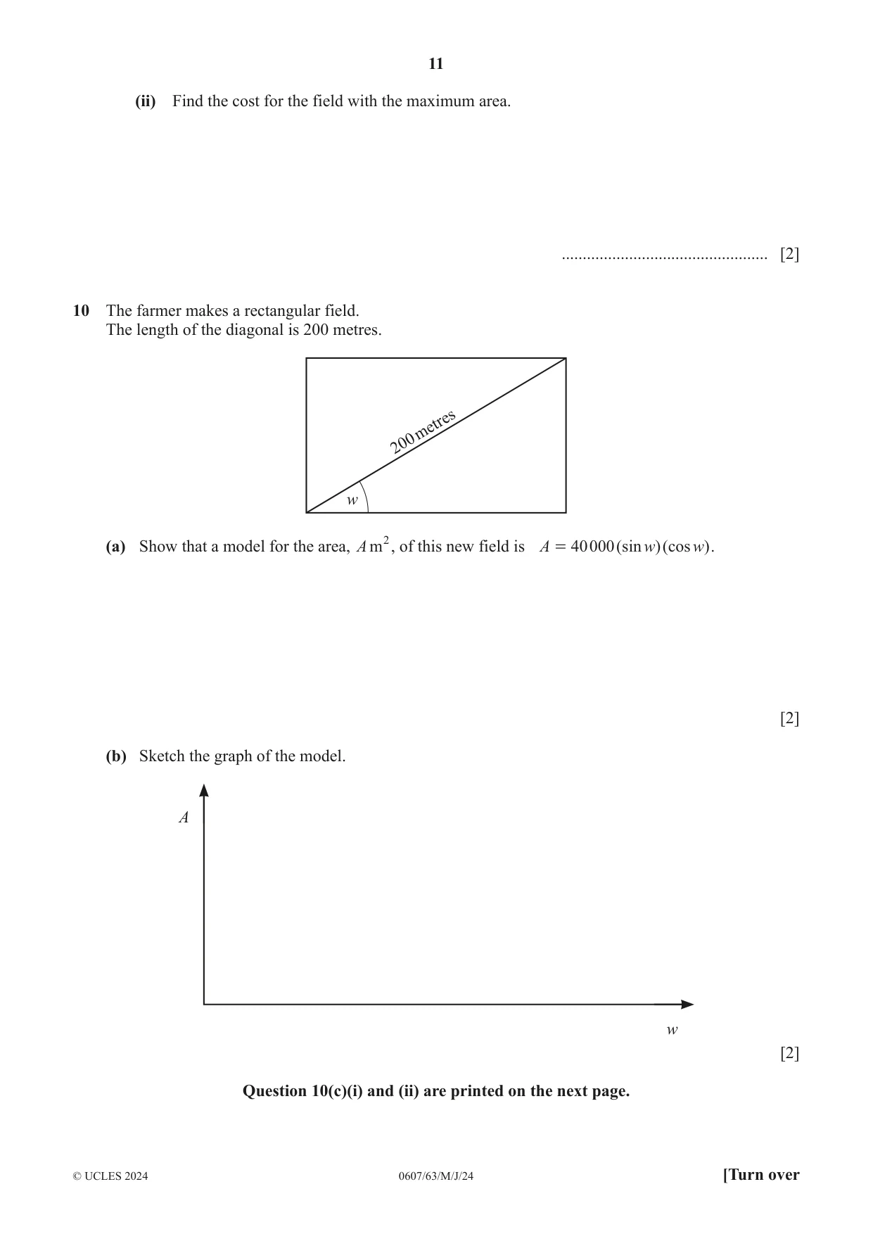 Cambridge IGCSE Mathematics - International 0607 2024 May/June Paper 6 · Variant 3 question paper, page 11 of 12