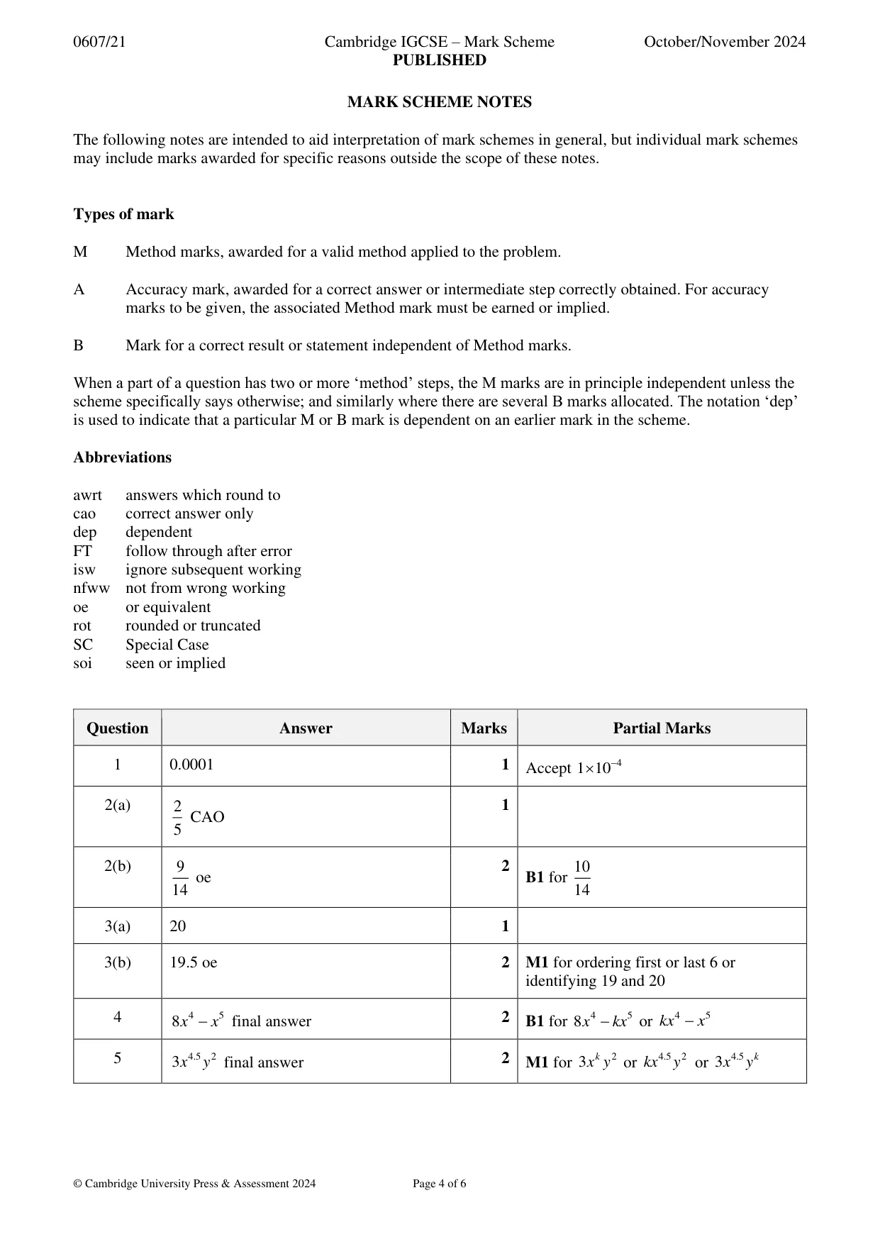 Mark scheme, page 4 of 6