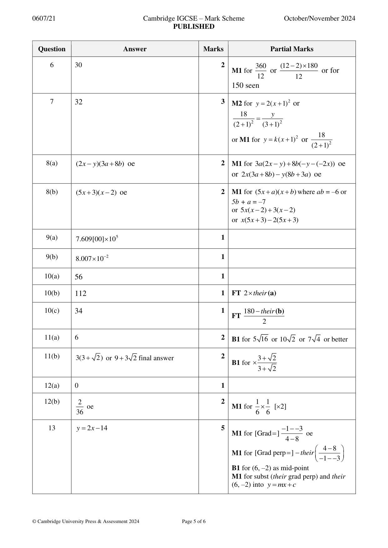 Mark scheme, page 5 of 6