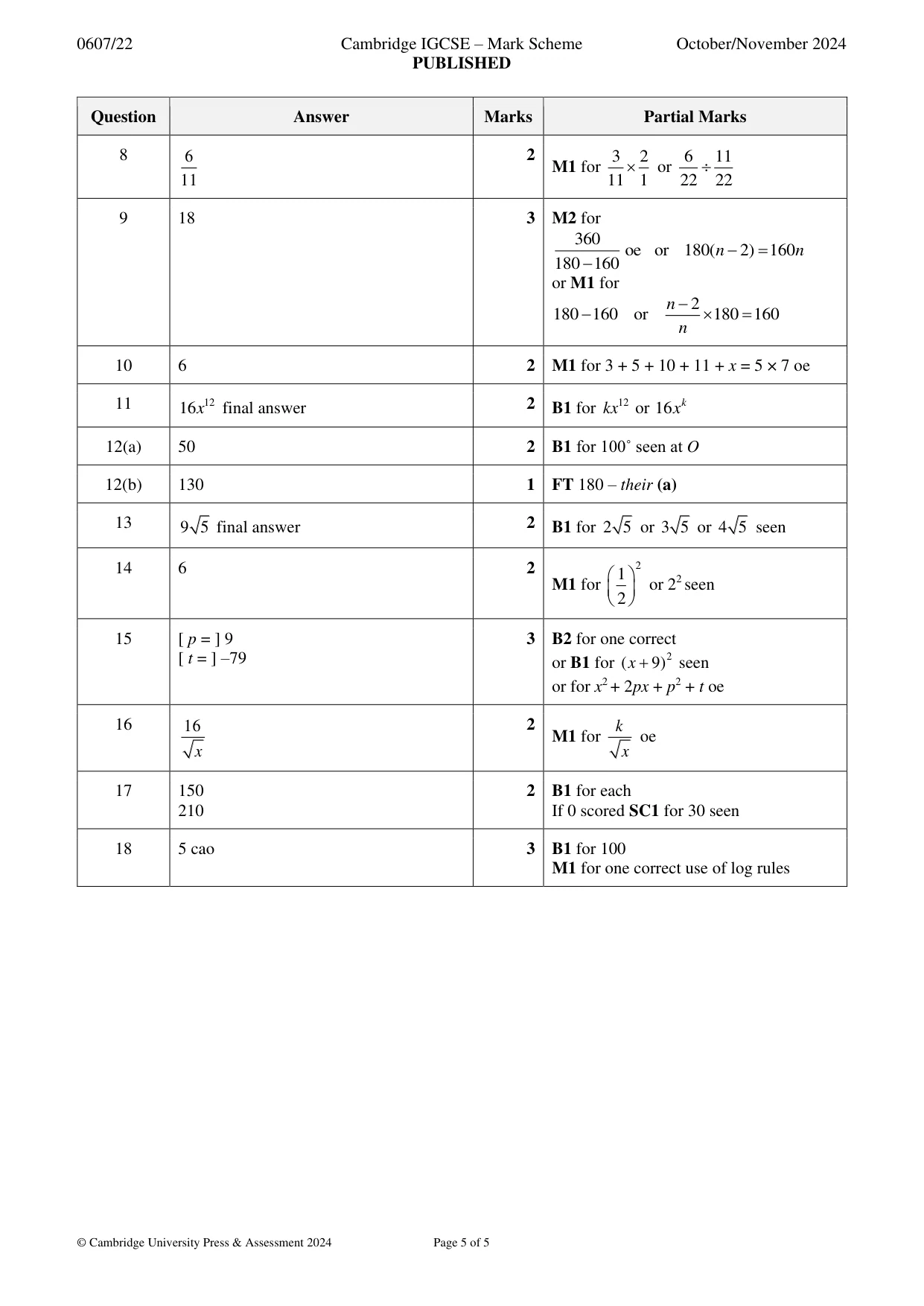 Mark scheme, page 5 of 5