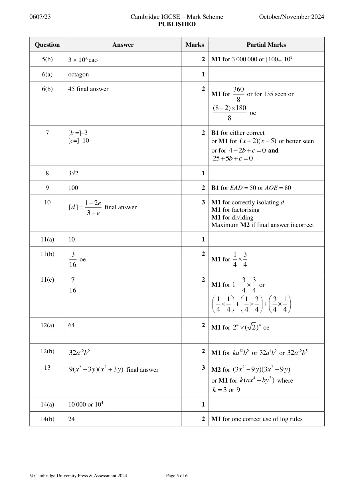 Mark scheme, page 5 of 6