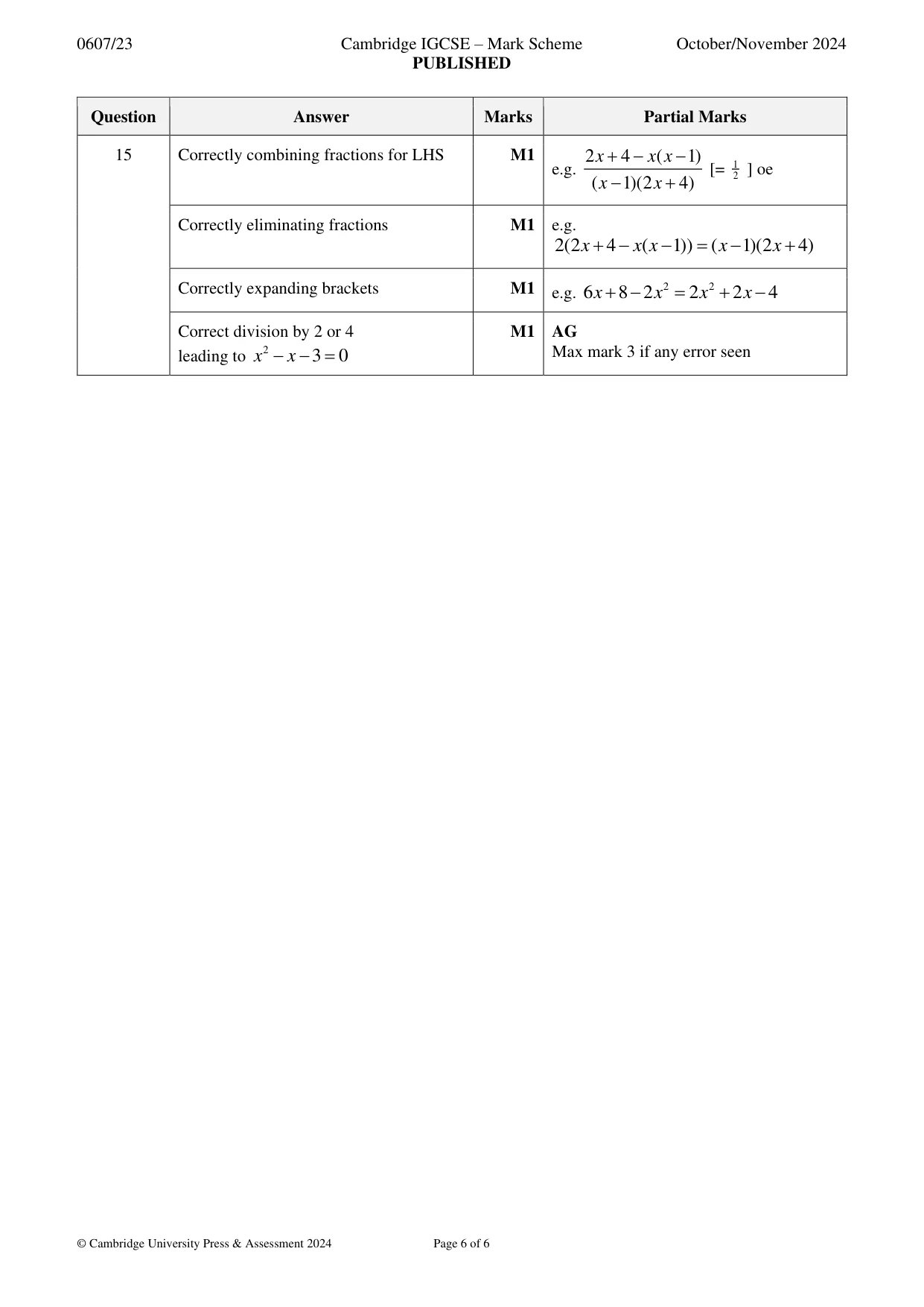Mark scheme, page 6 of 6