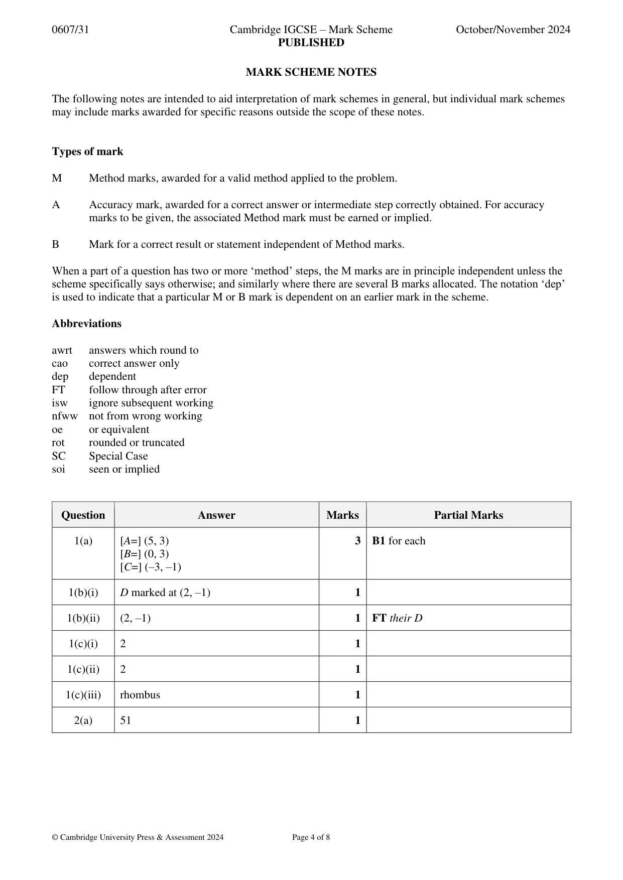 Mark scheme, page 4 of 8