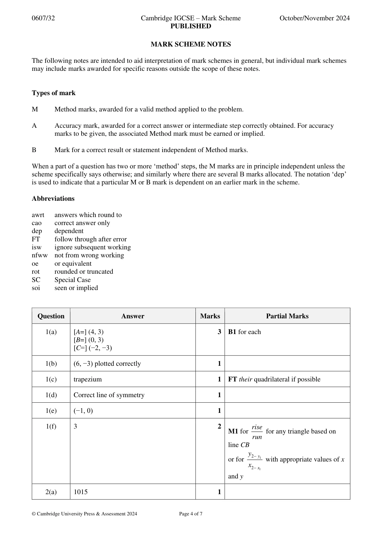 Mark scheme, page 4 of 7