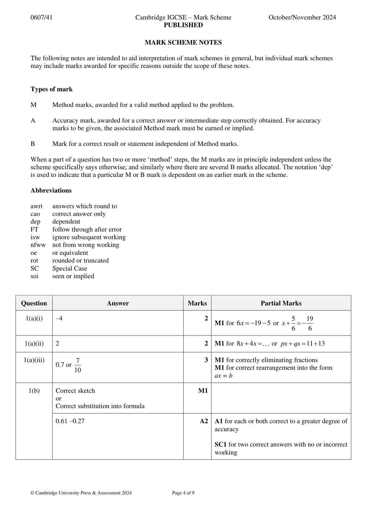 Mark scheme, page 4 of 9
