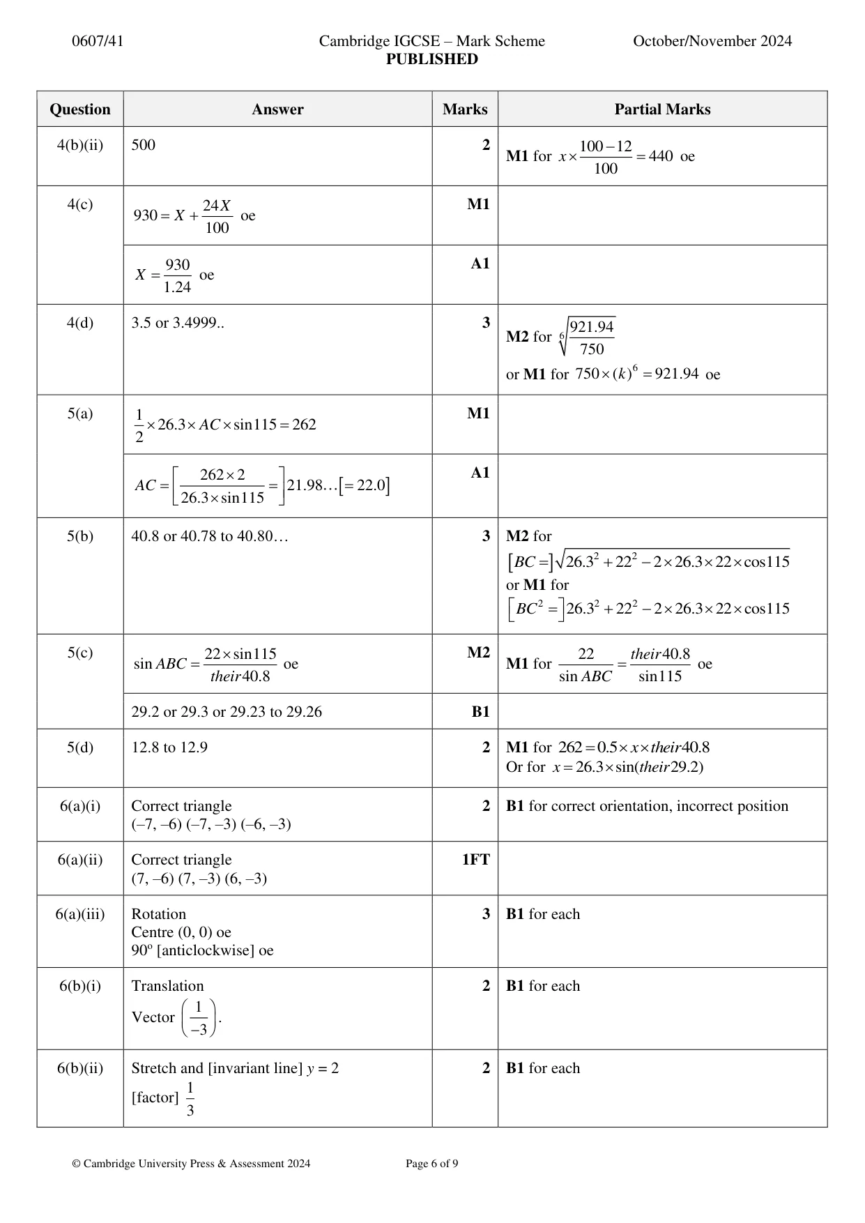 Mark scheme, page 6 of 9