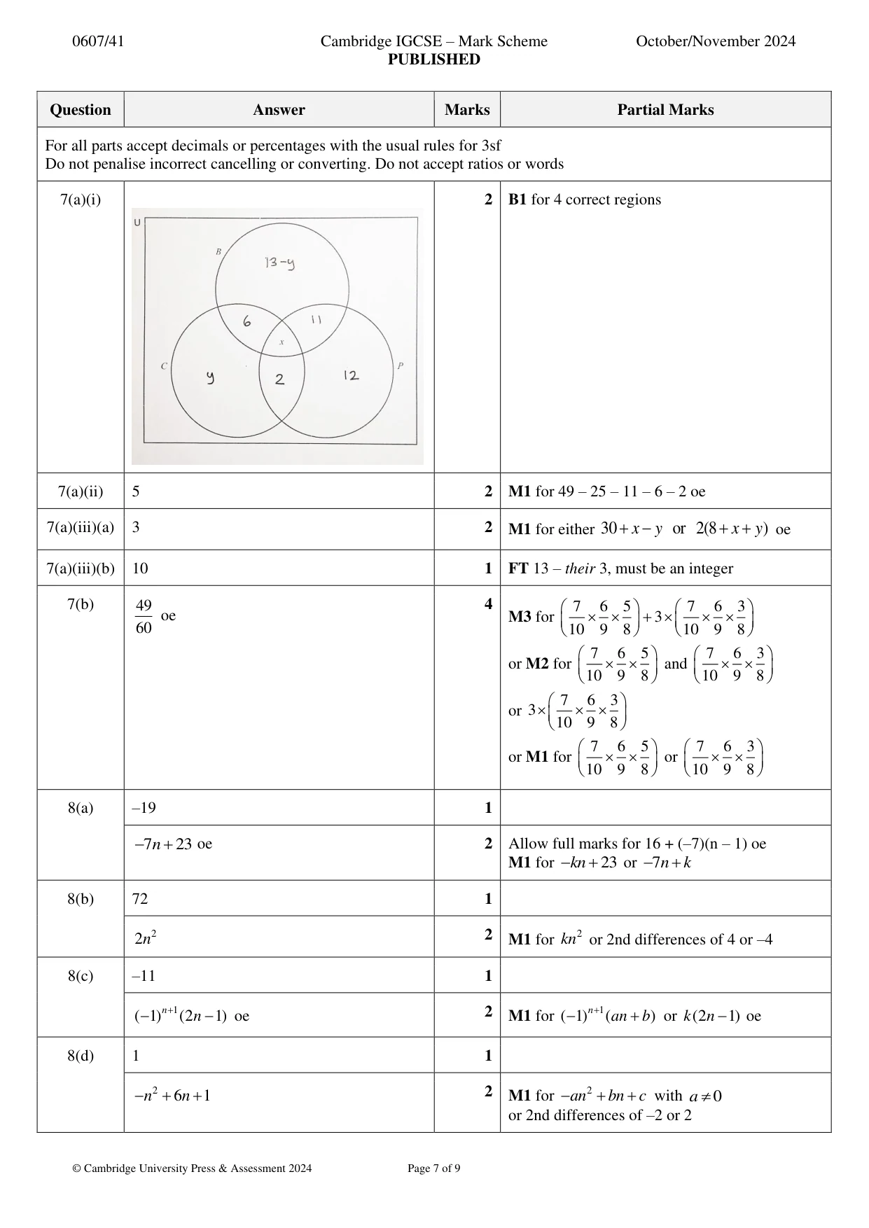 Mark scheme, page 7 of 9