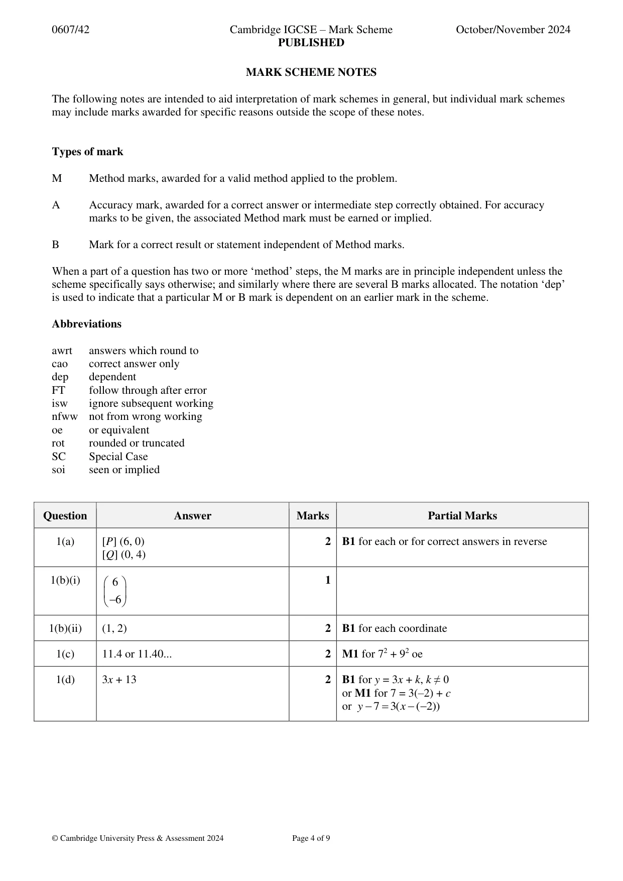 Mark scheme, page 4 of 9