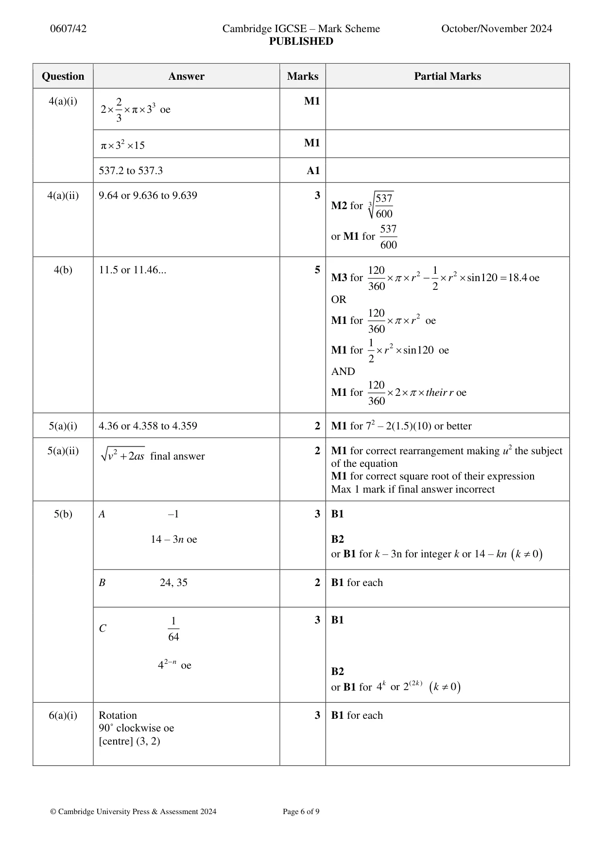 Mark scheme, page 6 of 9