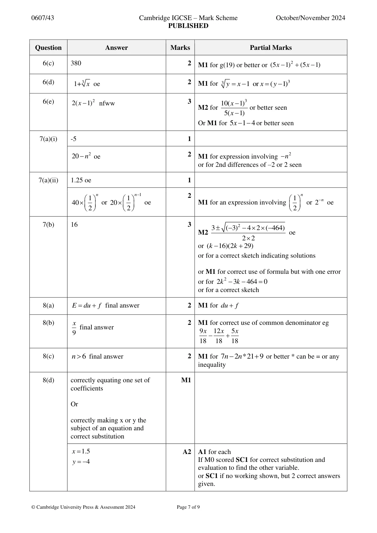 Mark scheme, page 7 of 9