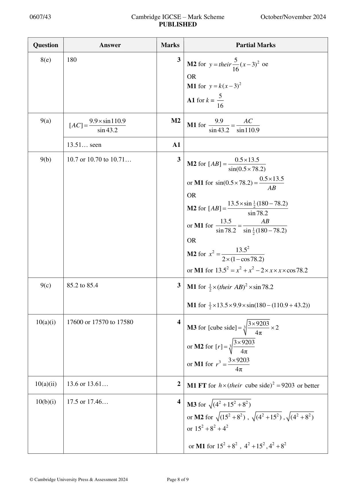Mark scheme, page 8 of 9