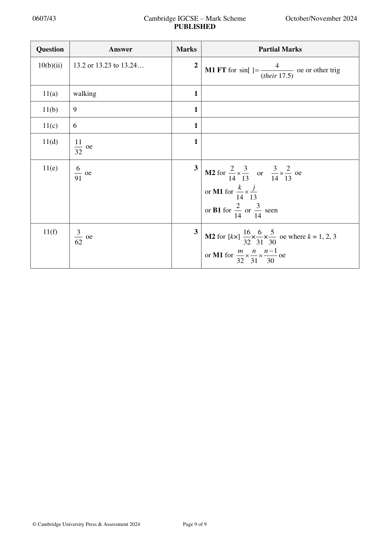 Mark scheme, page 9 of 9