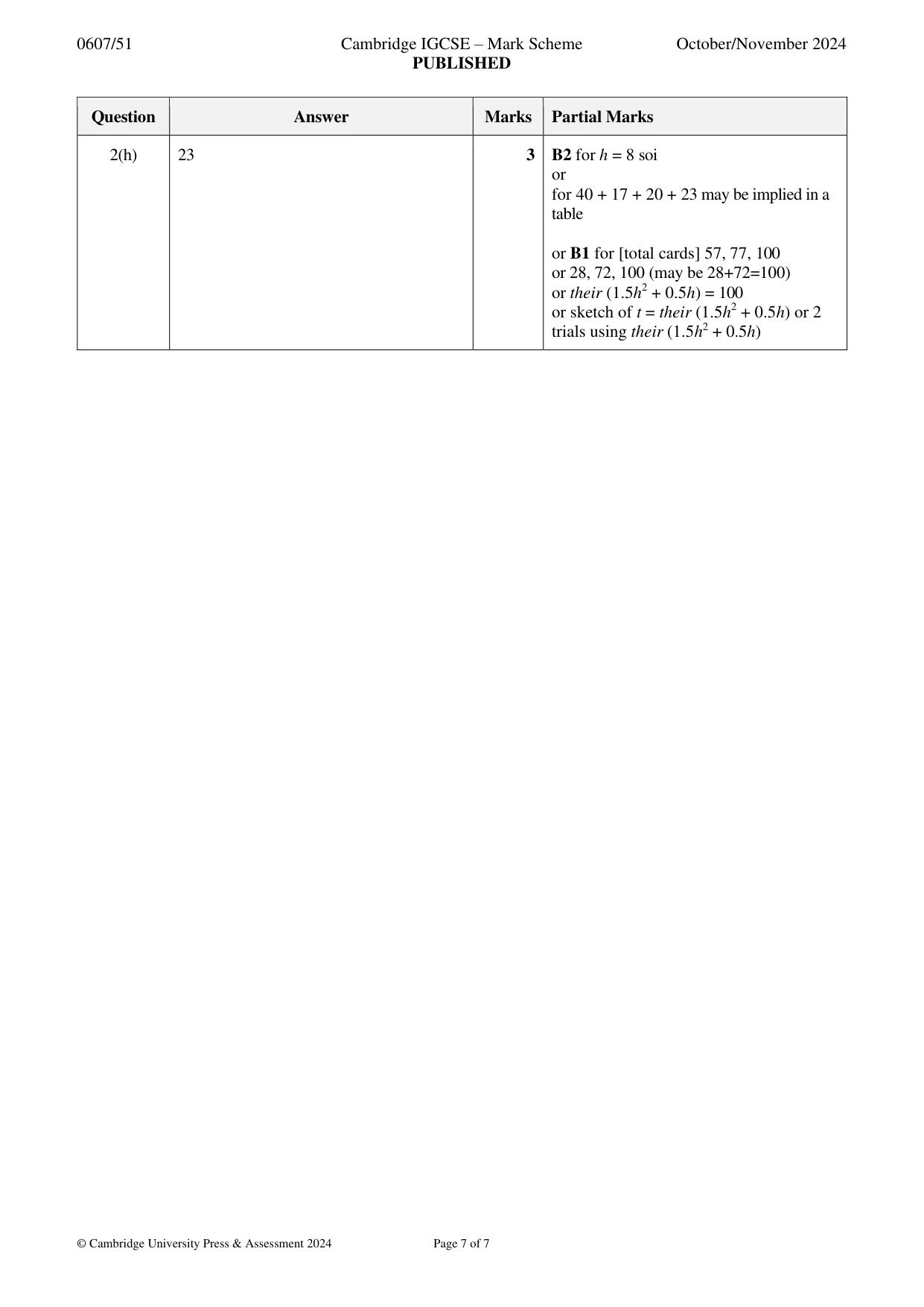 Mark scheme, page 7 of 7