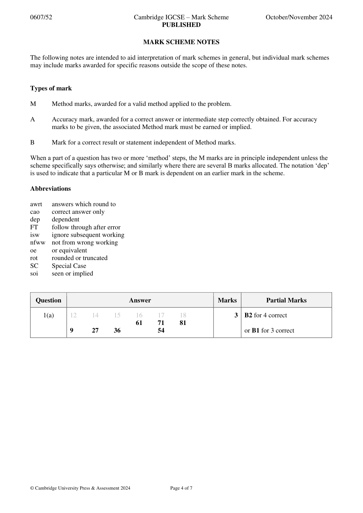 Mark scheme, page 4 of 7