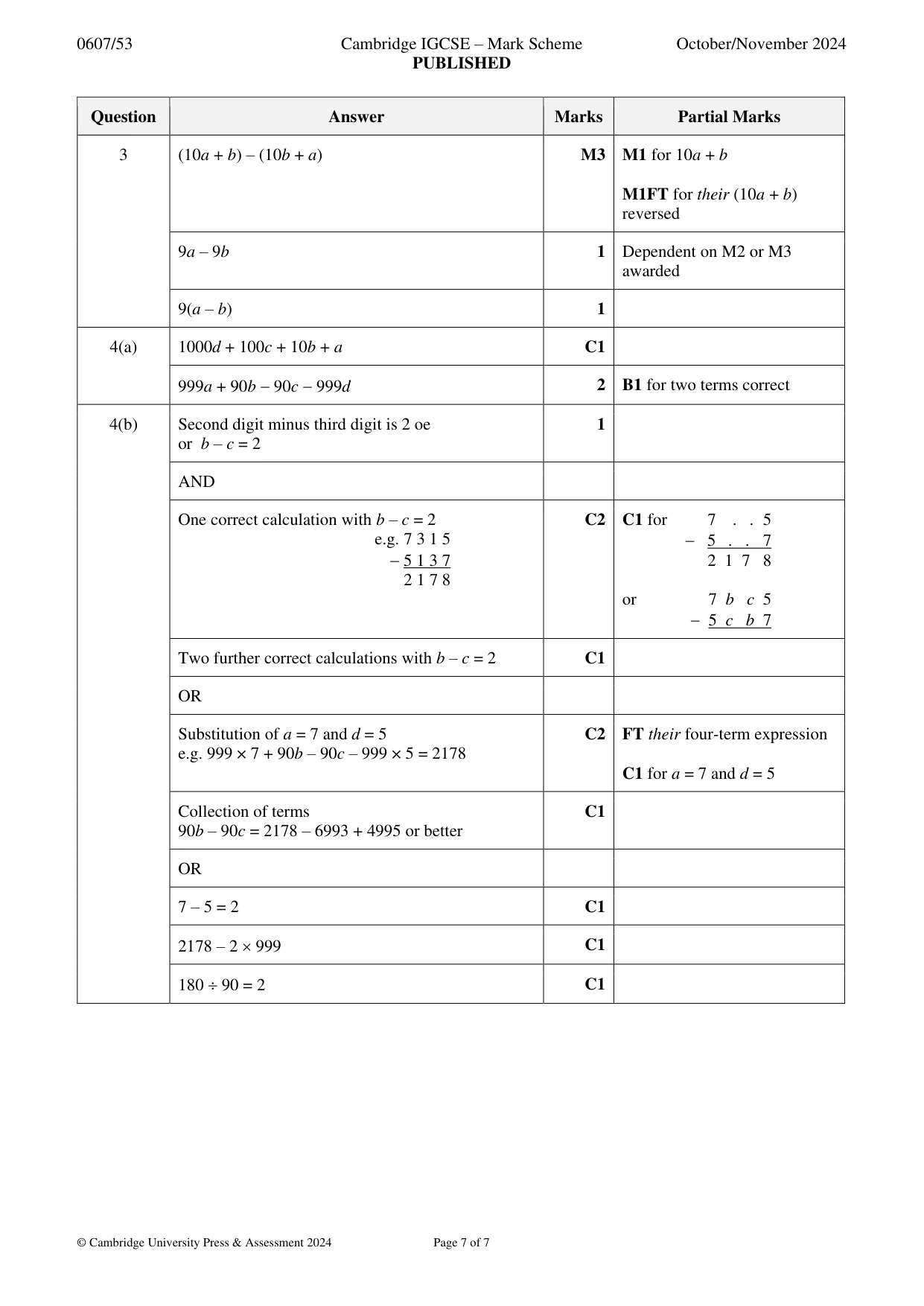 Mark scheme, page 7 of 7