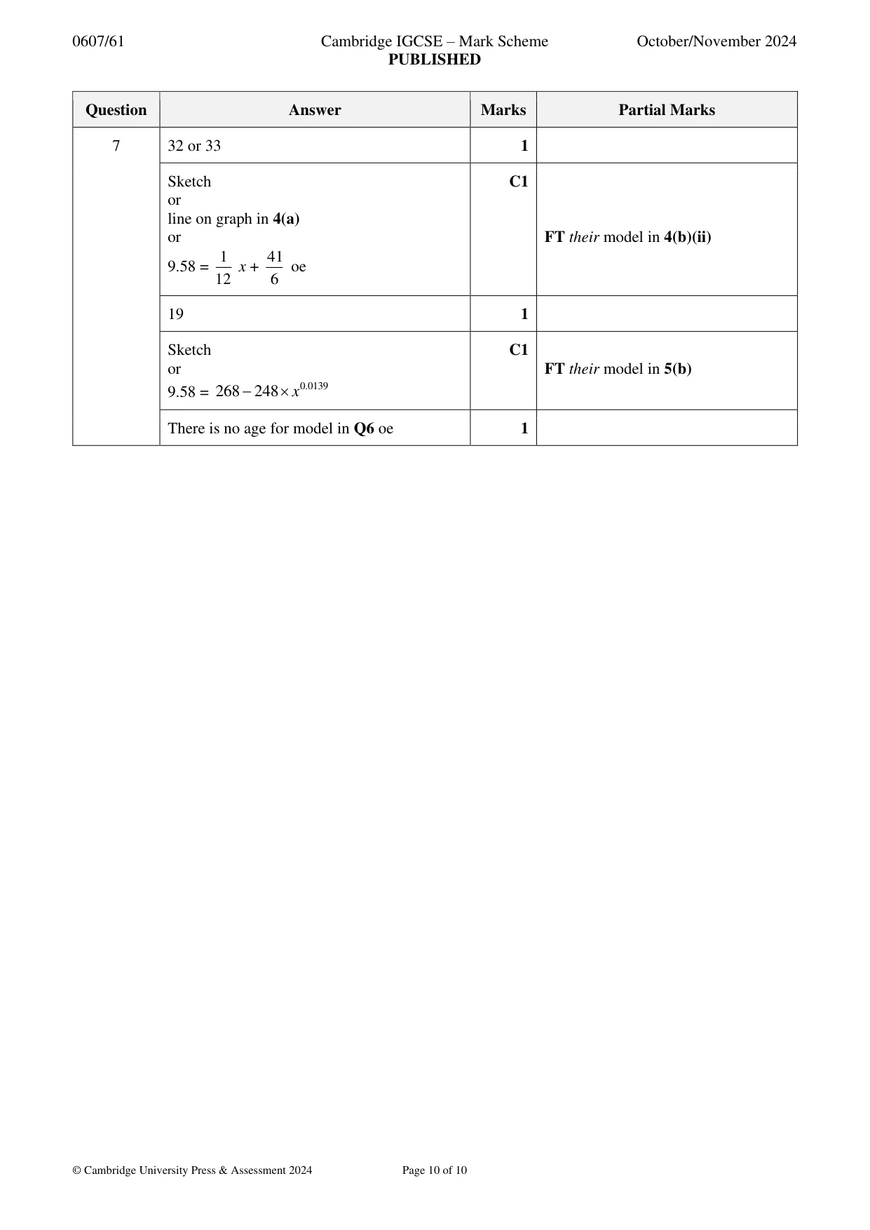 Mark scheme, page 10 of 10