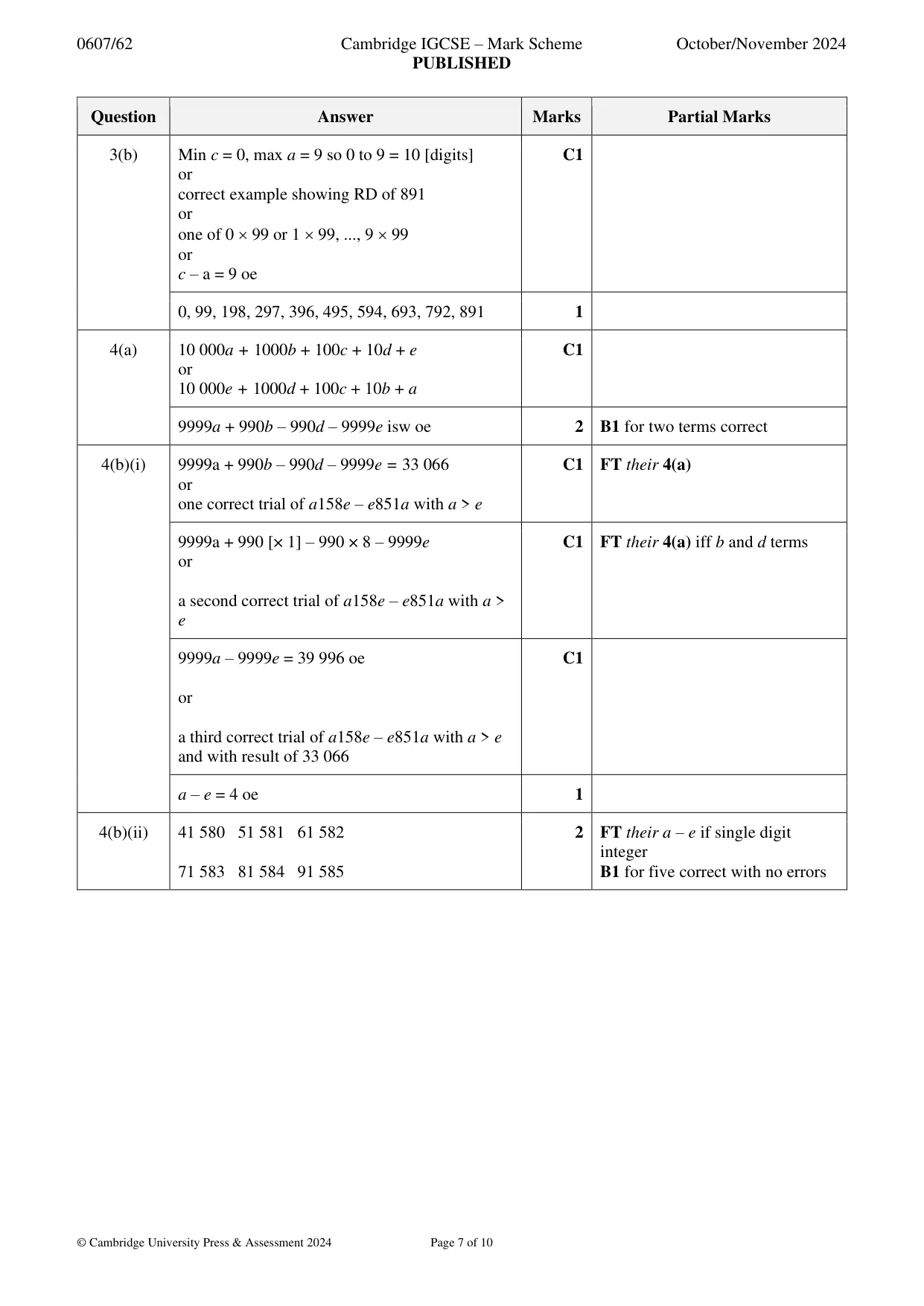 Mark scheme, page 7 of 10