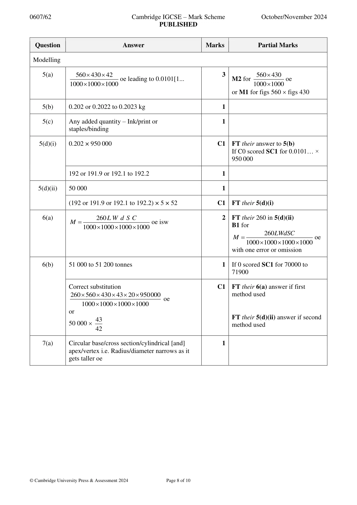 Mark scheme, page 8 of 10