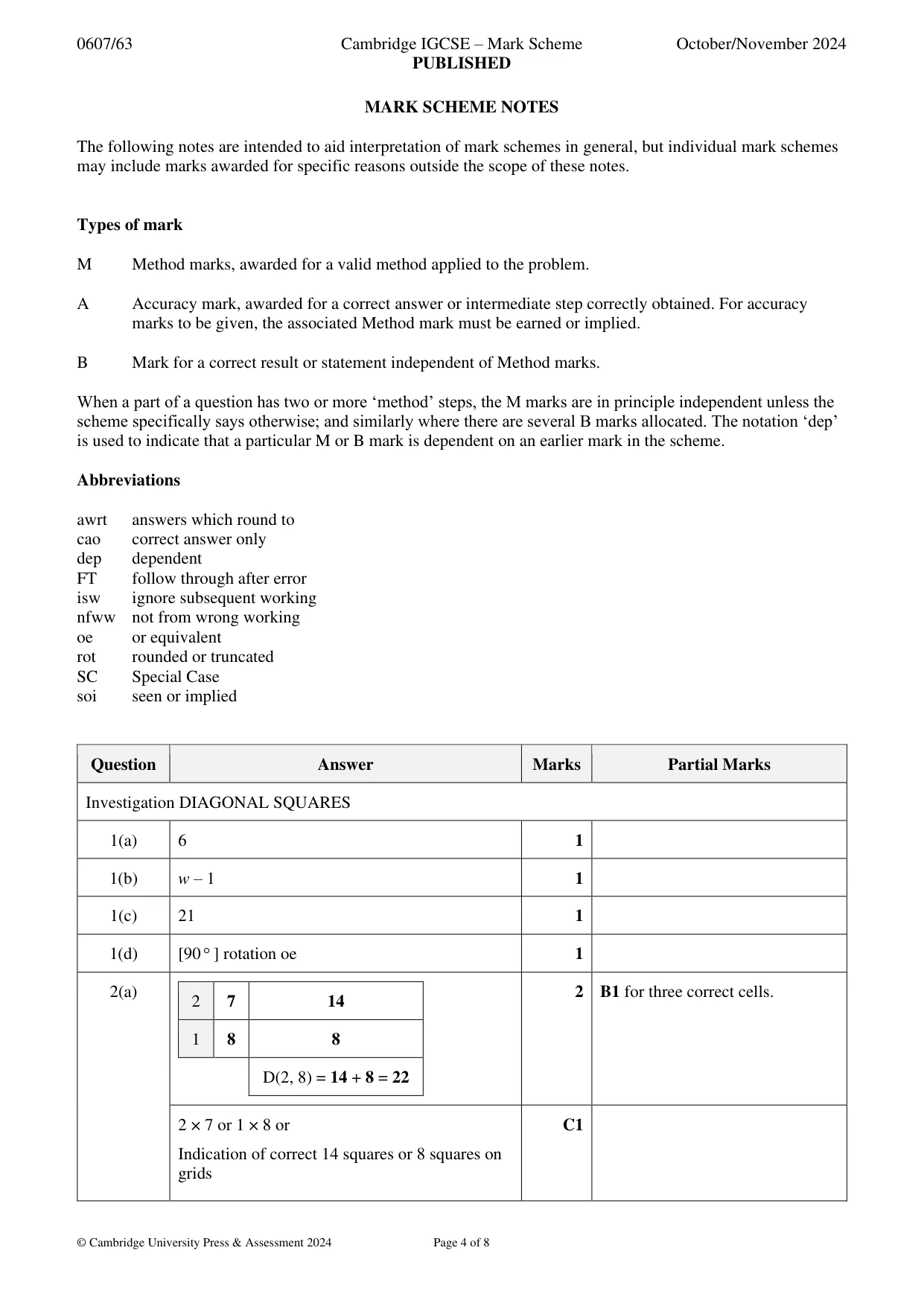 Mark scheme, page 4 of 8