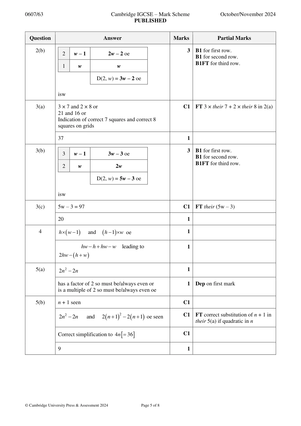 Mark scheme, page 5 of 8