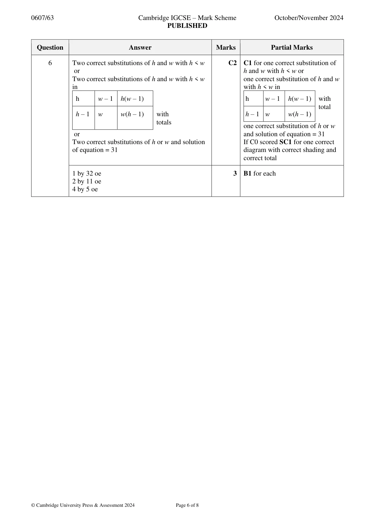Mark scheme, page 6 of 8