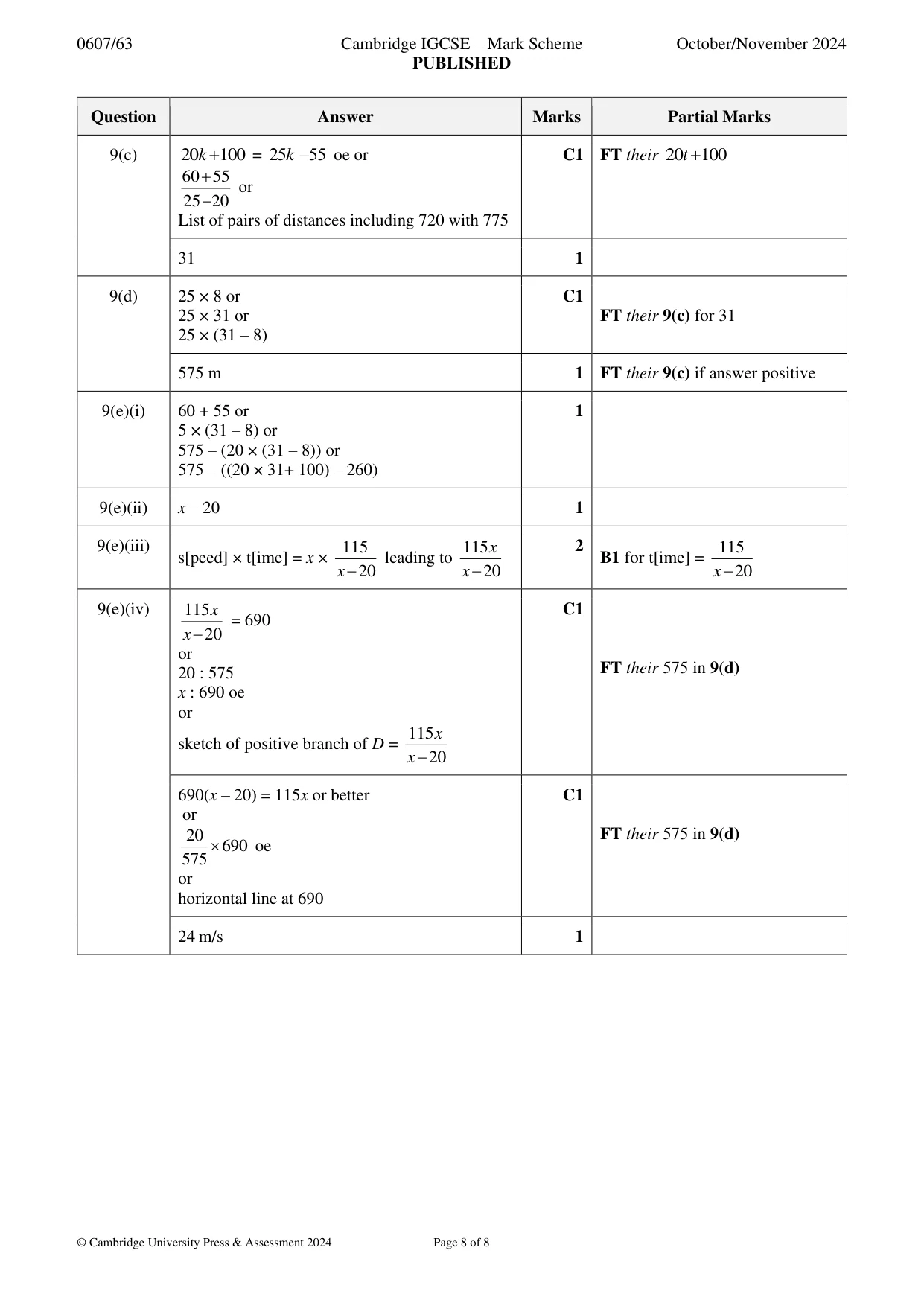 Mark scheme, page 8 of 8