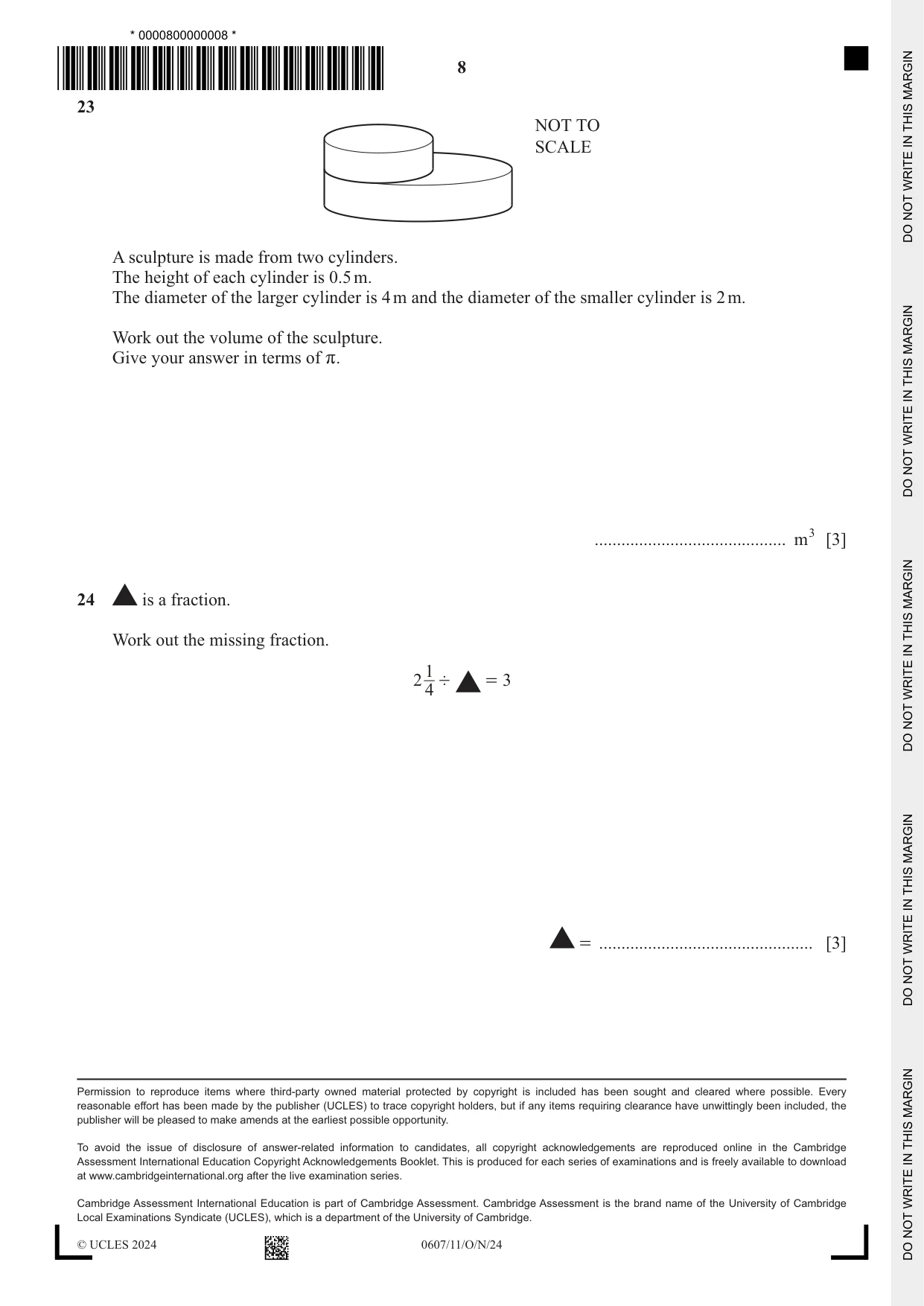 Cambridge IGCSE Mathematics - International 0607 2024 Oct/Nov Paper 1 · Variant 1 question paper, page 8 of 8