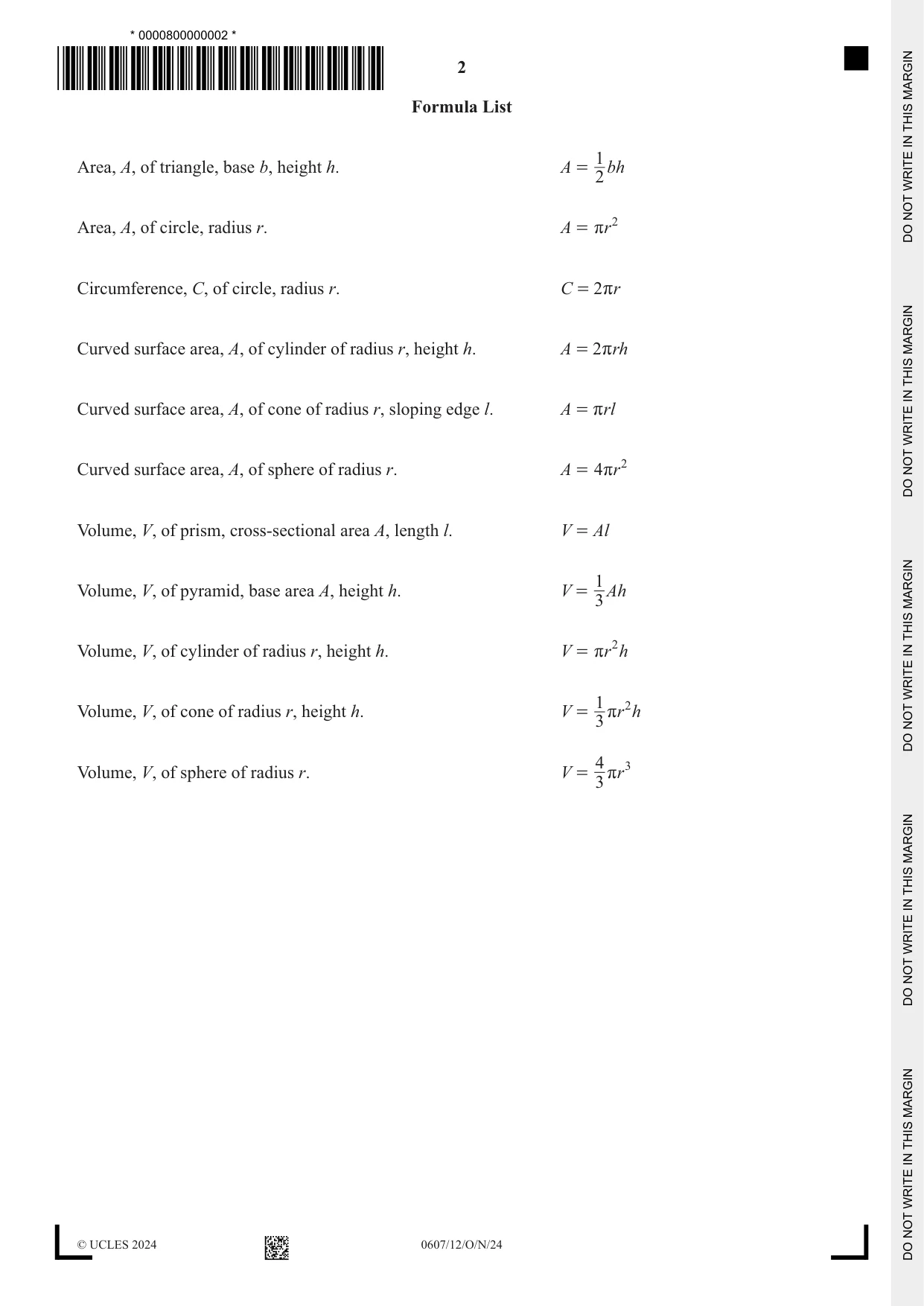 Cambridge IGCSE Mathematics - International 0607 2024 Oct/Nov Paper 1 · Variant 2 question paper, page 2 of 8