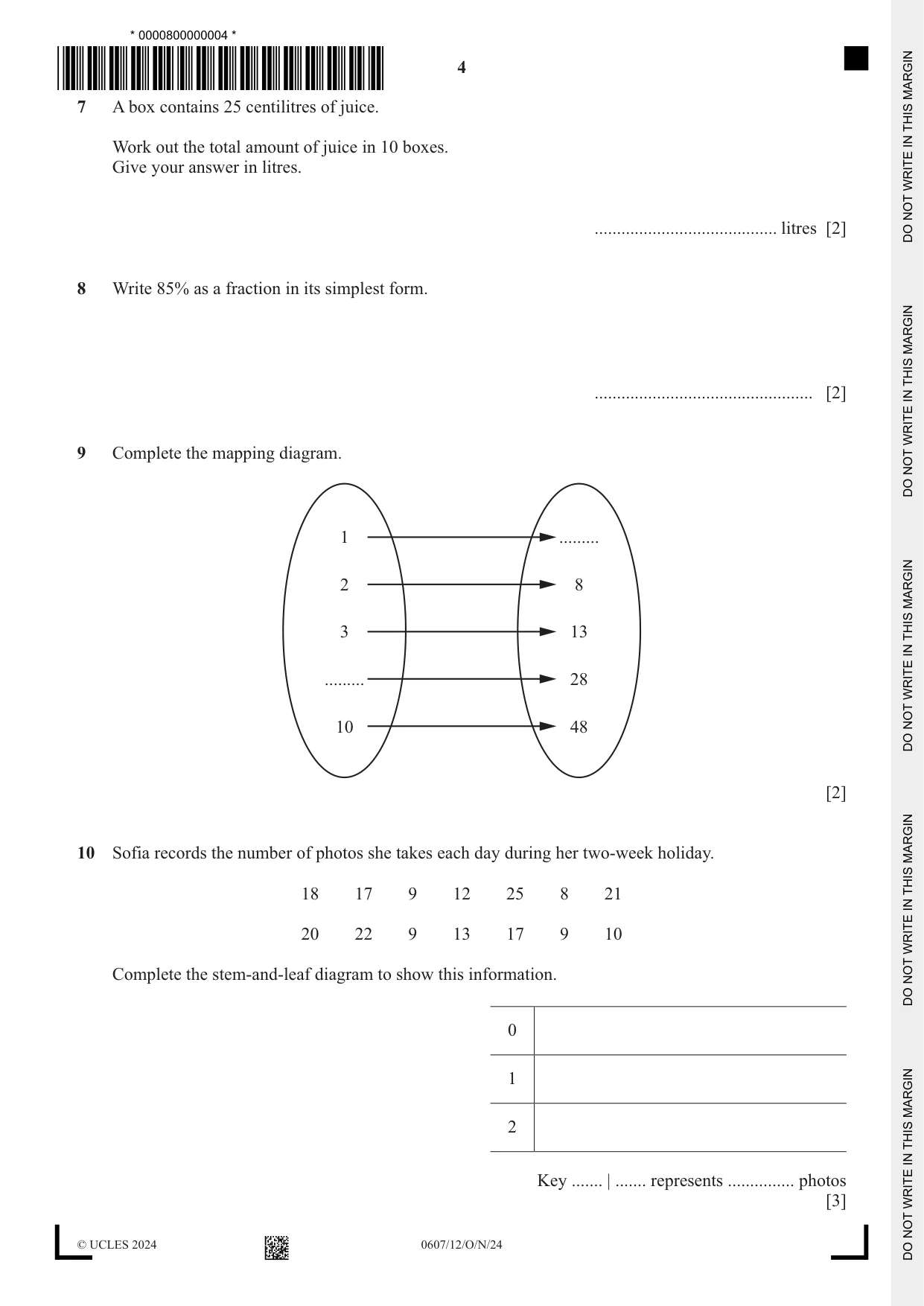 Cambridge IGCSE Mathematics - International 0607 2024 Oct/Nov Paper 1 · Variant 2 question paper, page 4 of 8