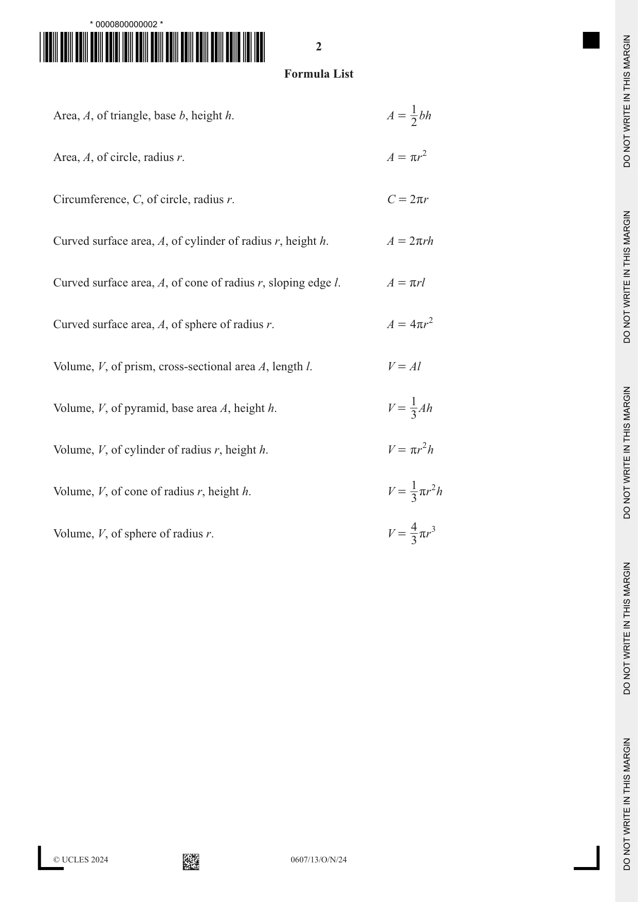 Cambridge IGCSE Mathematics - International 0607 2024 Oct/Nov Paper 1 · Variant 3 question paper, page 2 of 8