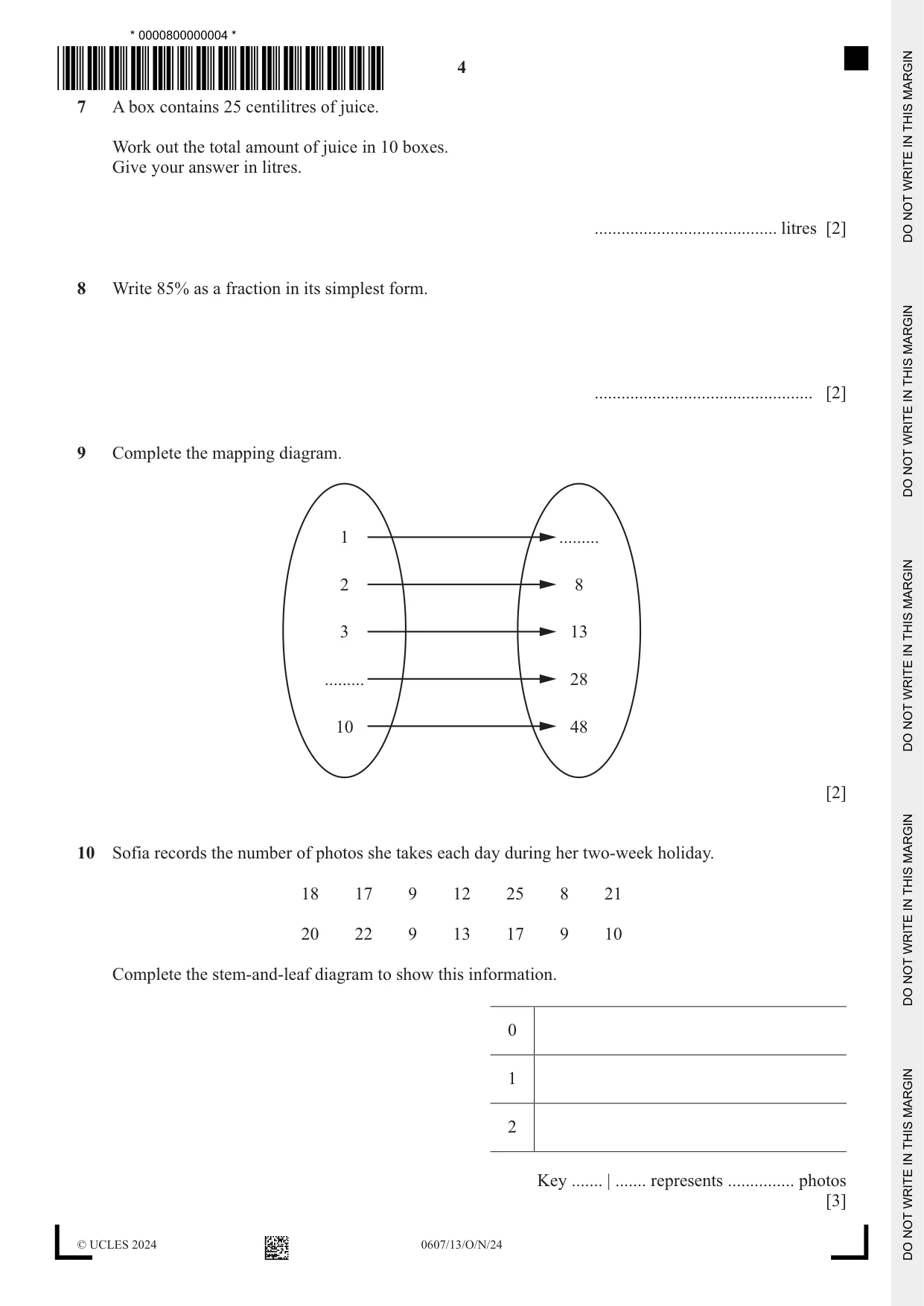 Cambridge IGCSE Mathematics - International 0607 2024 Oct/Nov Paper 1 · Variant 3 question paper, page 4 of 8