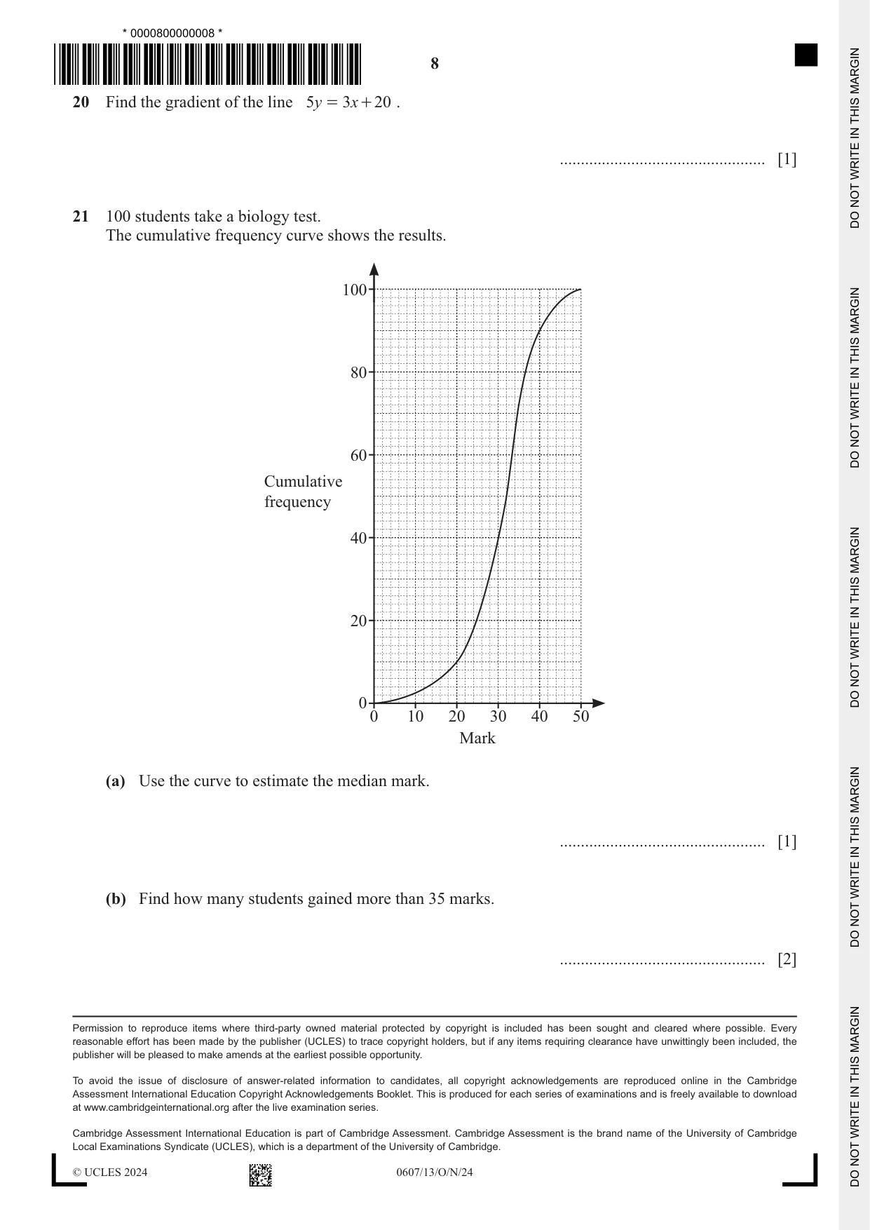Cambridge IGCSE Mathematics - International 0607 2024 Oct/Nov Paper 1 · Variant 3 question paper, page 8 of 8
