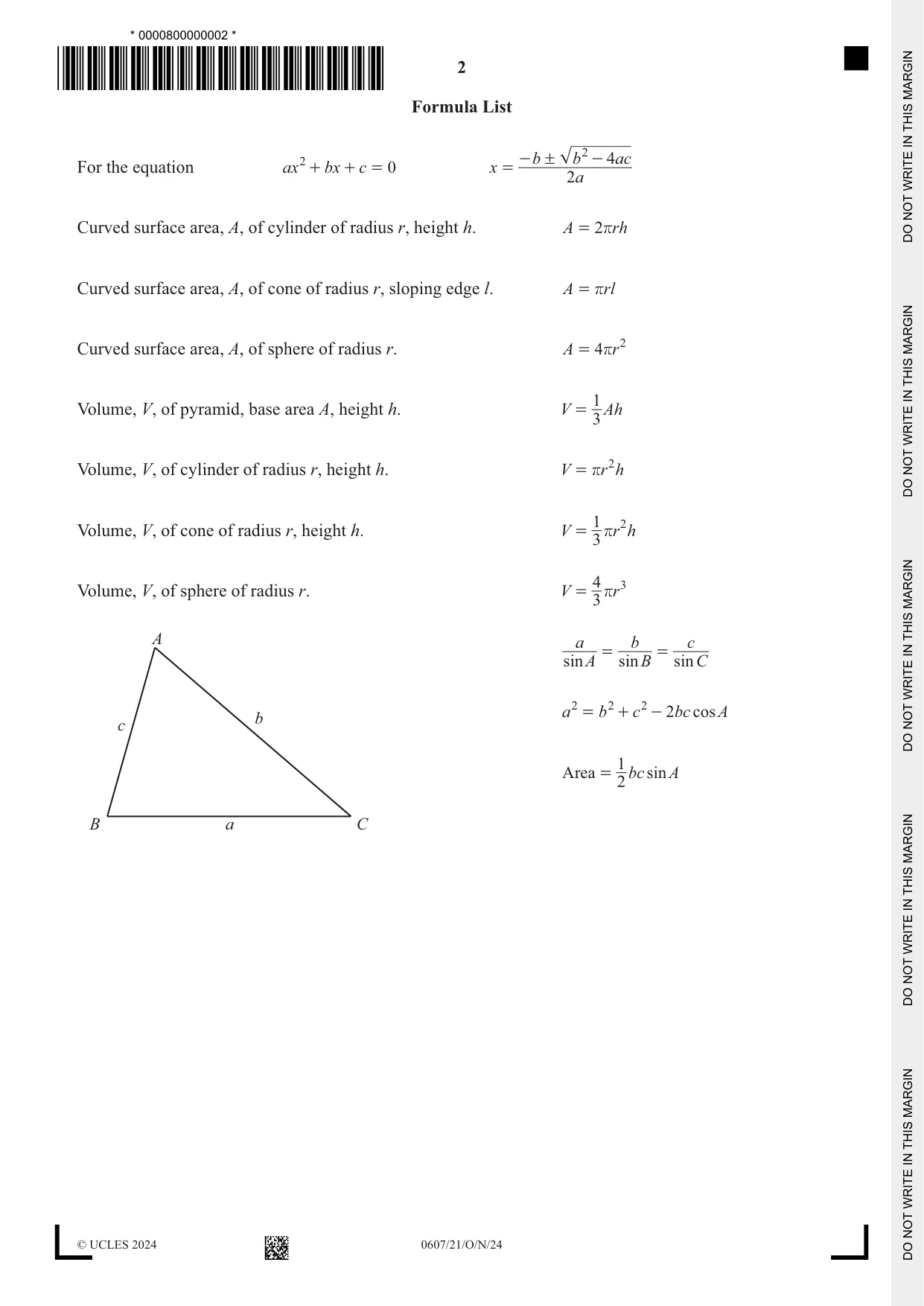 Cambridge IGCSE Mathematics - International 0607 2024 Oct/Nov Paper 2 · Variant 1 question paper, page 2 of 8