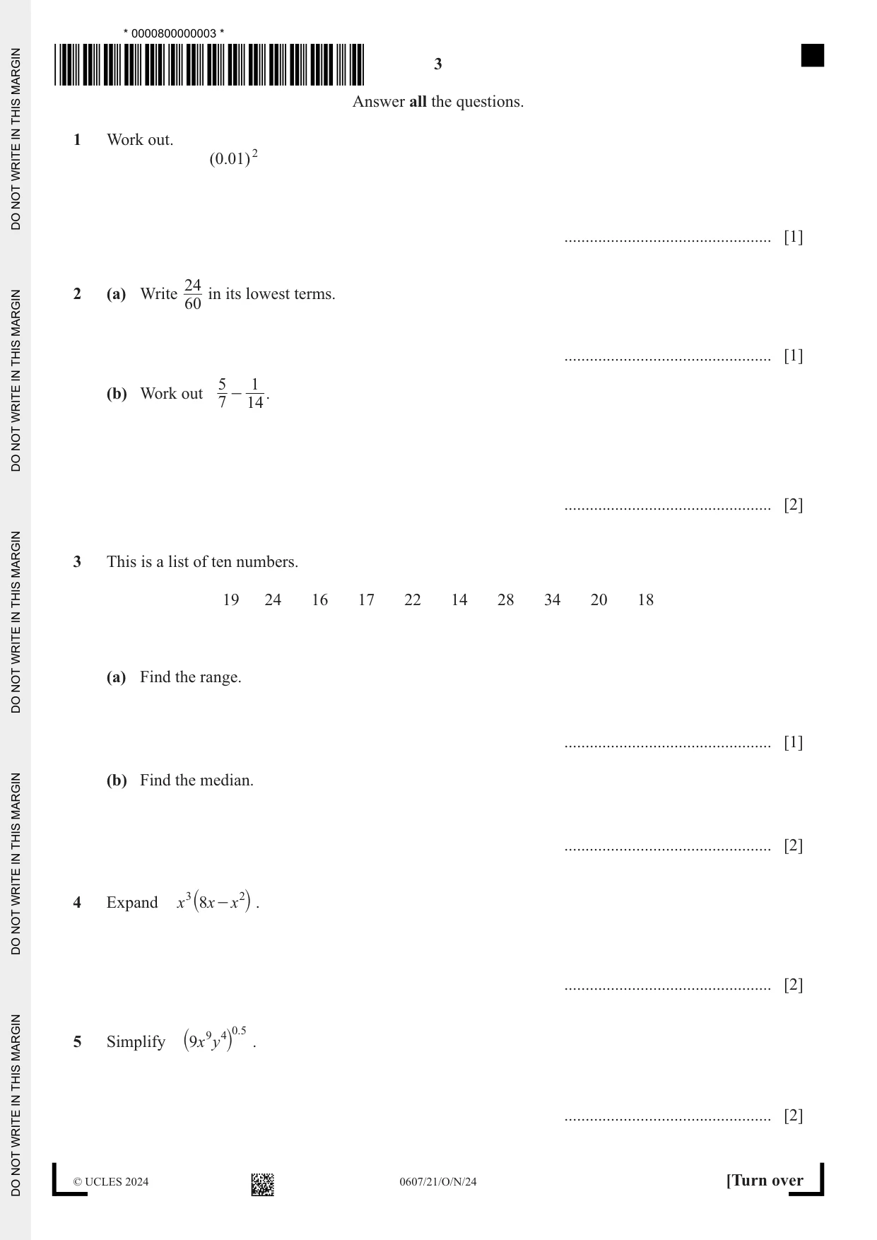 Cambridge IGCSE Mathematics - International 0607 2024 Oct/Nov Paper 2 · Variant 1 question paper, page 3 of 8