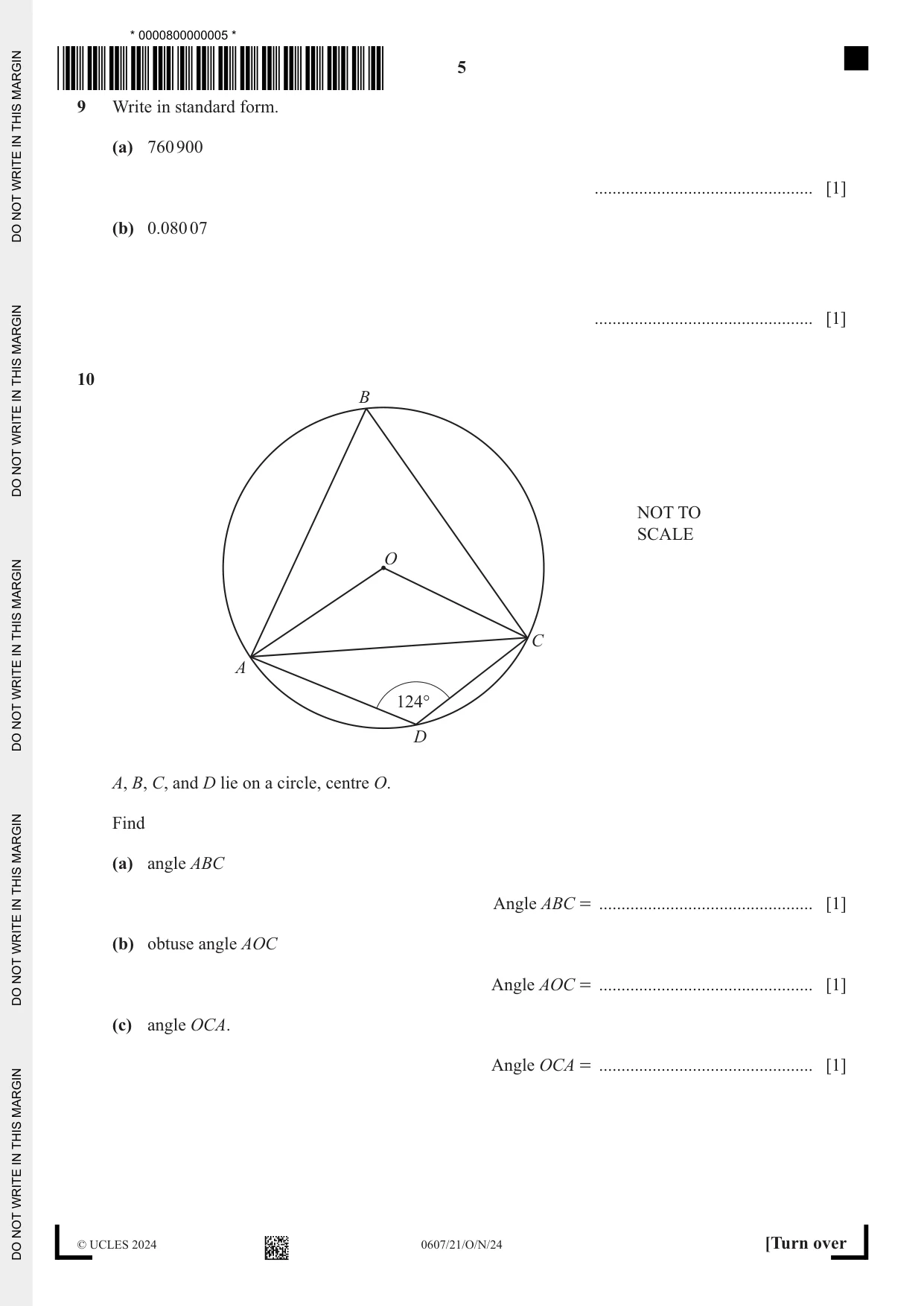 Cambridge IGCSE Mathematics - International 0607 2024 Oct/Nov Paper 2 · Variant 1 question paper, page 5 of 8