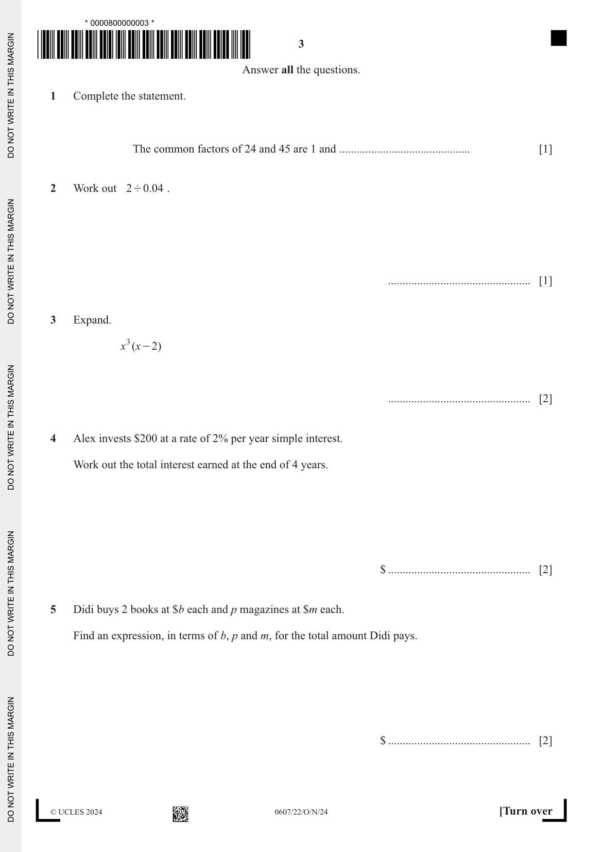 Cambridge IGCSE Mathematics - International 0607 2024 Oct/Nov Paper 2 · Variant 2 question paper, page 3 of 8