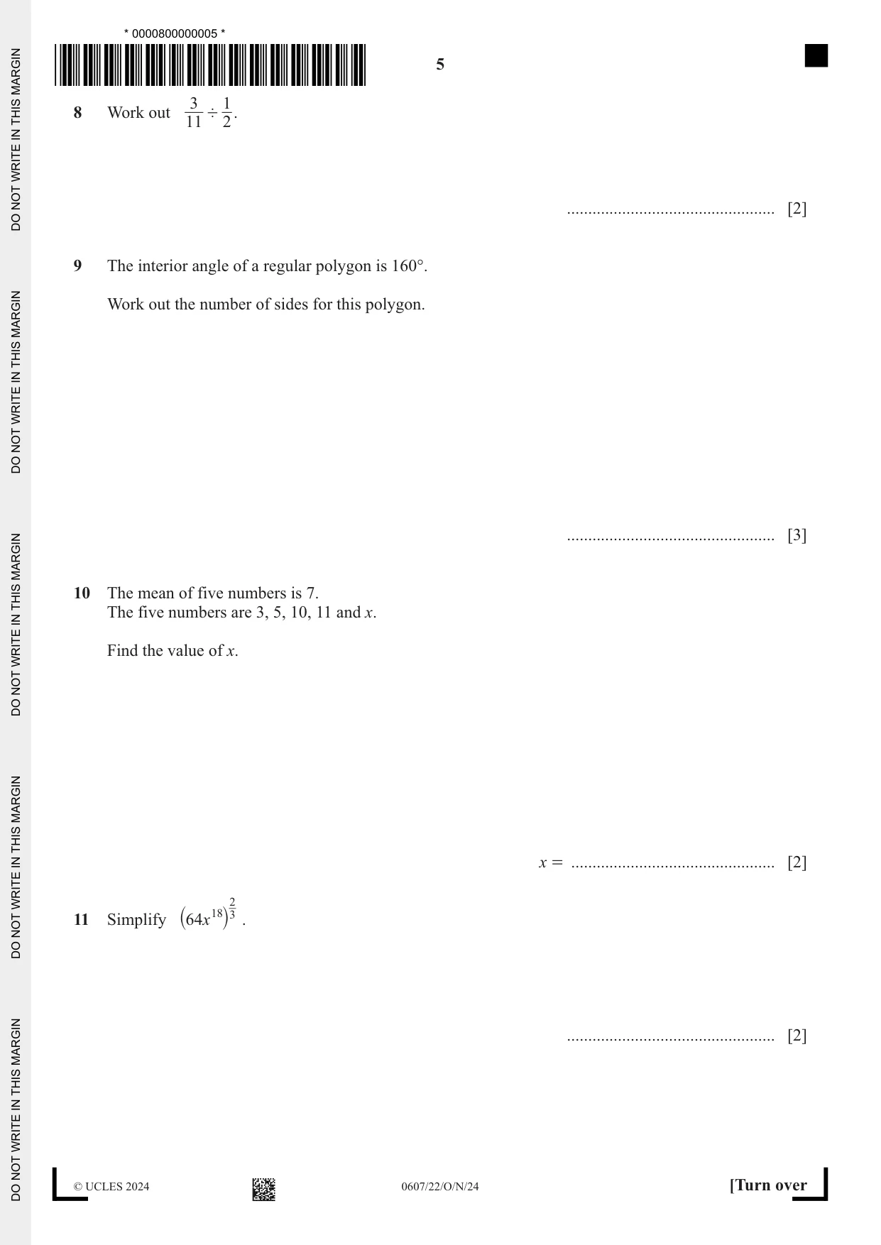 Cambridge IGCSE Mathematics - International 0607 2024 Oct/Nov Paper 2 · Variant 2 question paper, page 5 of 8