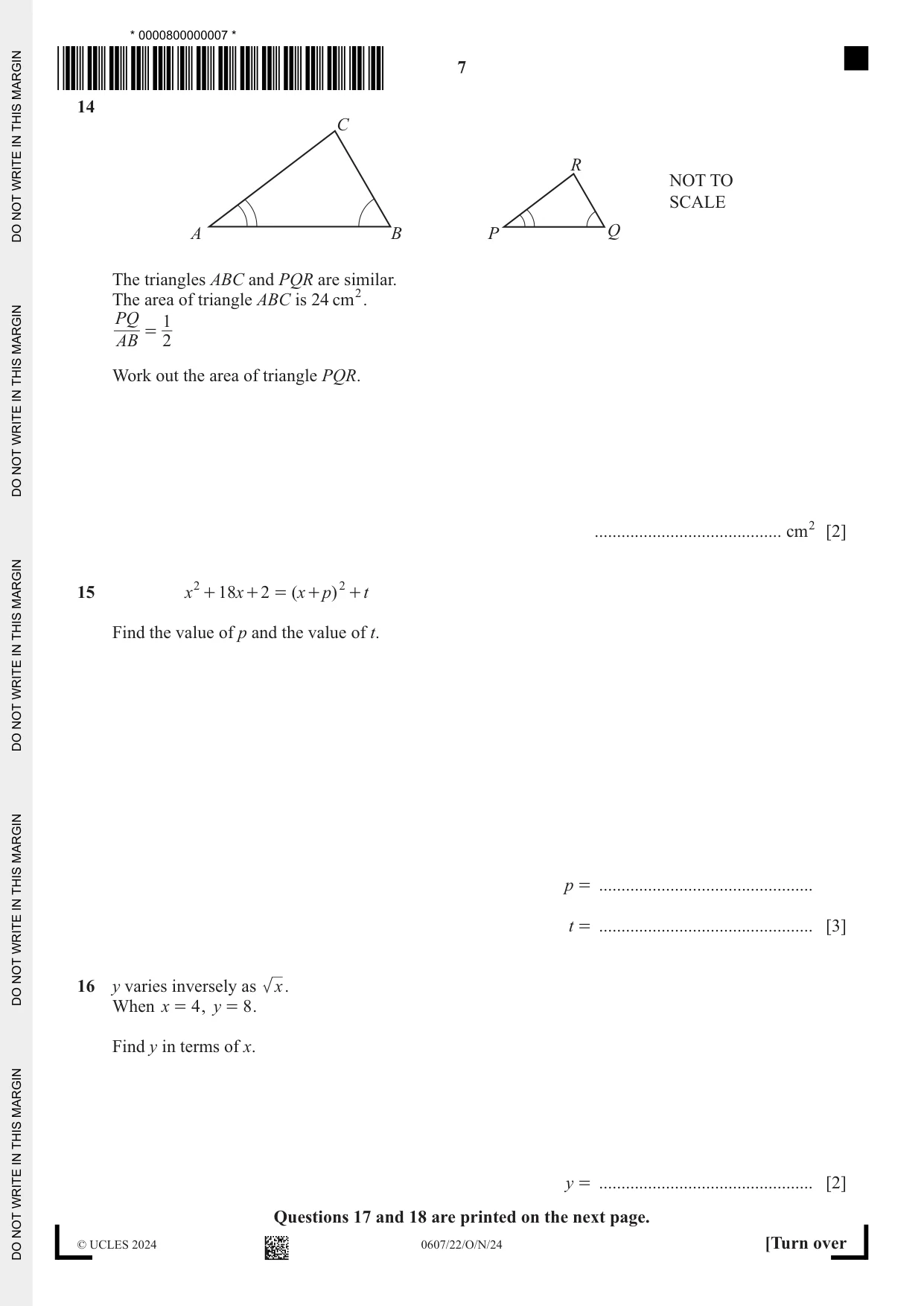 Cambridge IGCSE Mathematics - International 0607 2024 Oct/Nov Paper 2 · Variant 2 question paper, page 7 of 8