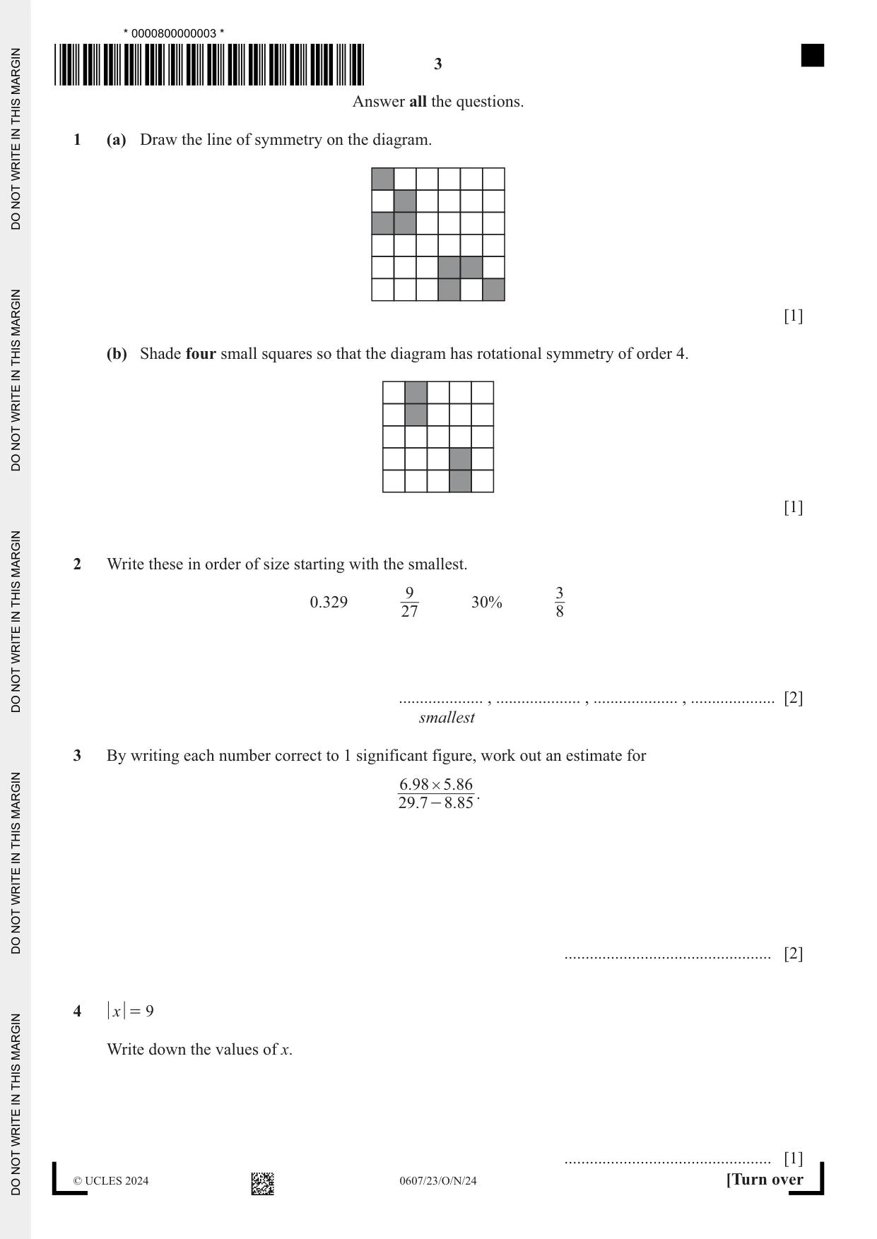 Cambridge IGCSE Mathematics - International 0607 2024 Oct/Nov Paper 2 · Variant 3 question paper, page 3 of 8